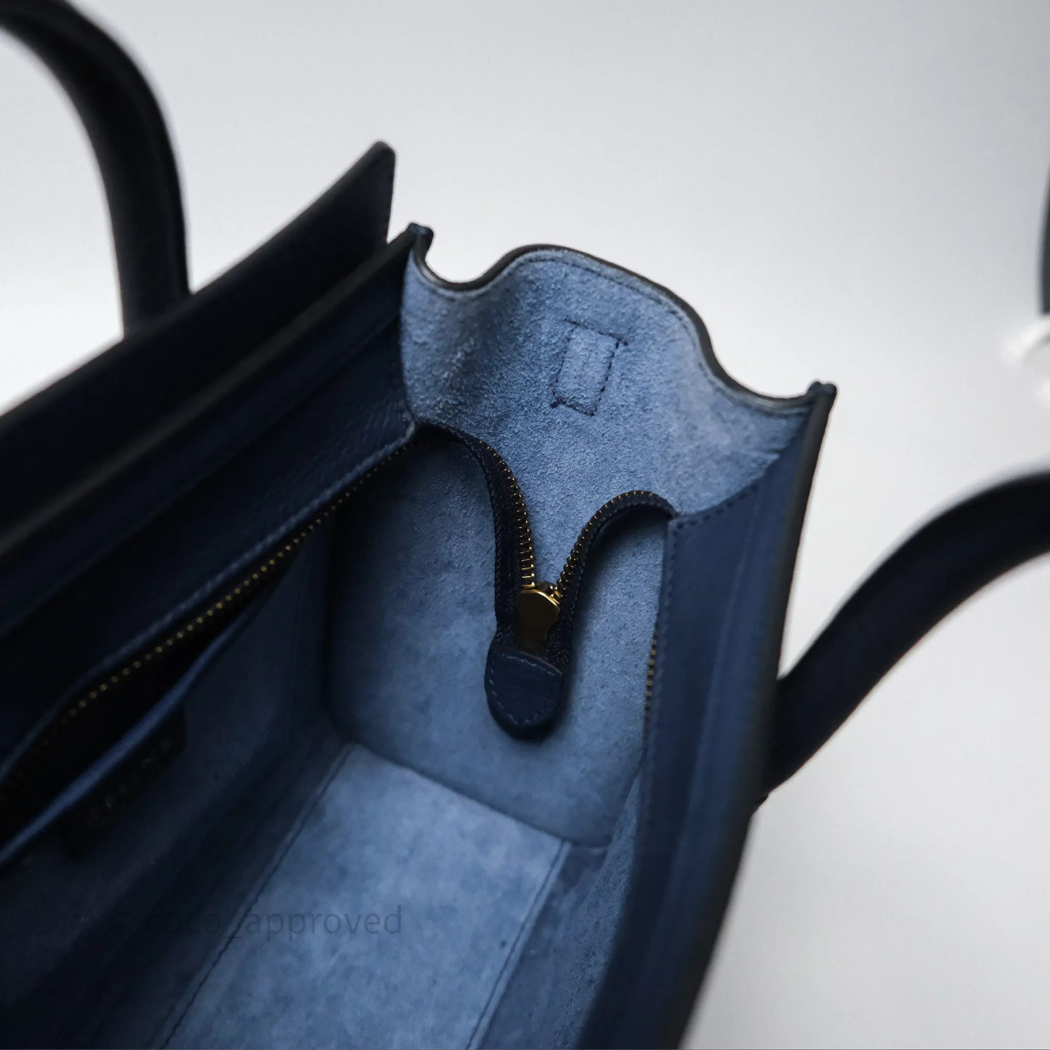 Celine Nano Luggage Handbag Navy Grained Calfskin Gold Hardware