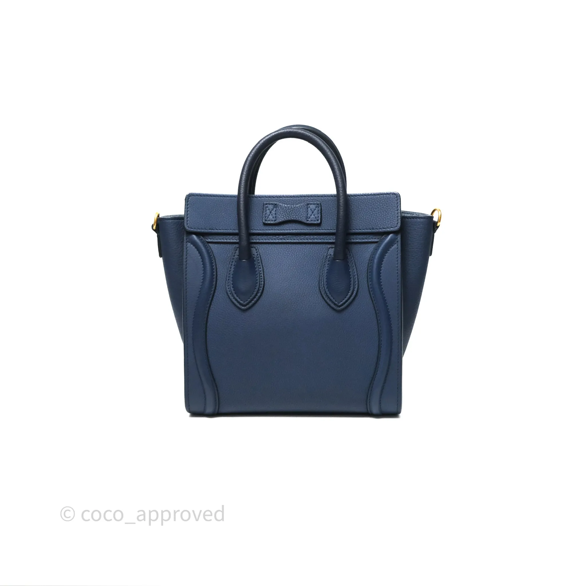 Celine Nano Luggage Handbag Navy Grained Calfskin Gold Hardware