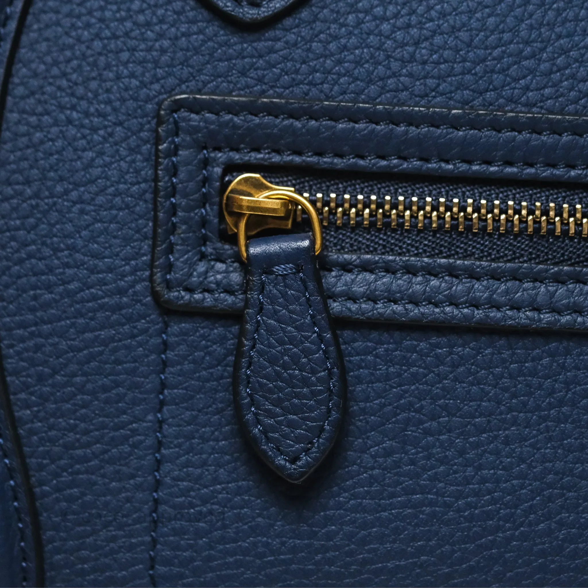 Celine Nano Luggage Handbag Navy Grained Calfskin Gold Hardware