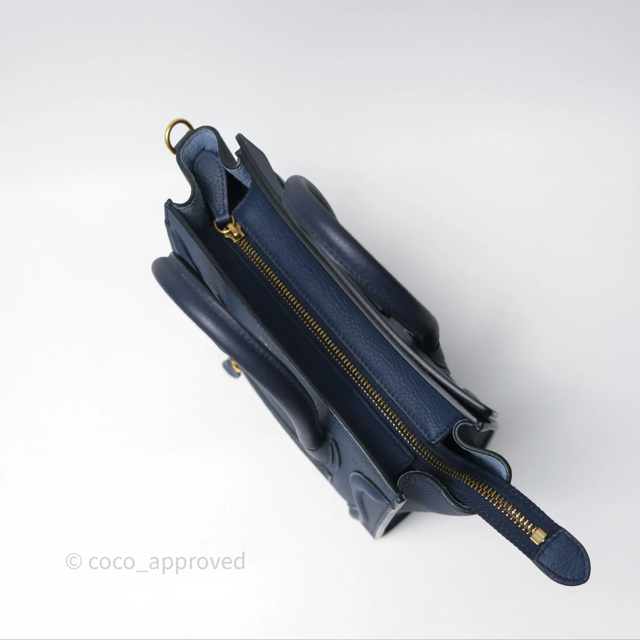 Celine Nano Luggage Handbag Navy Grained Calfskin Gold Hardware