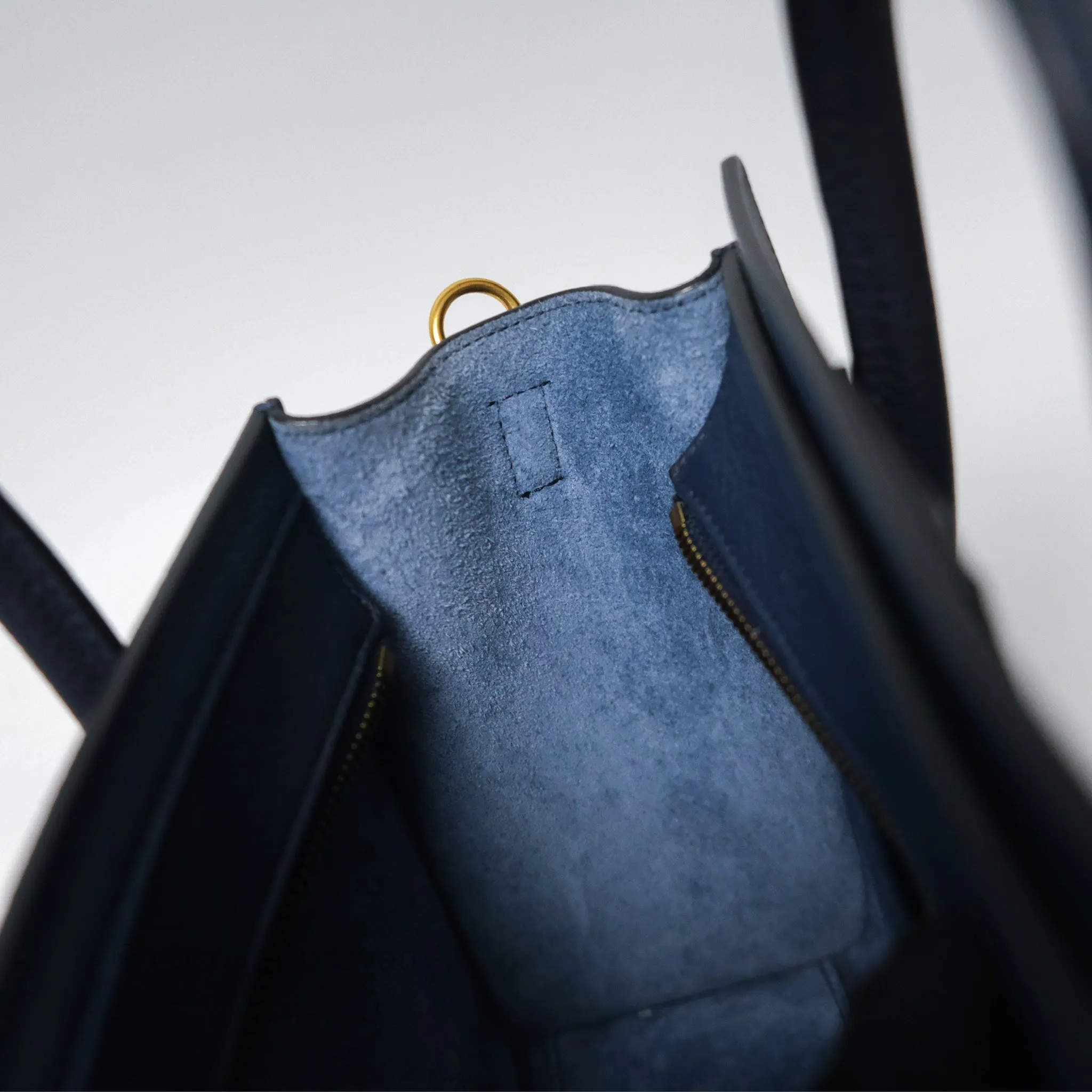 Celine Nano Luggage Handbag Navy Grained Calfskin Gold Hardware