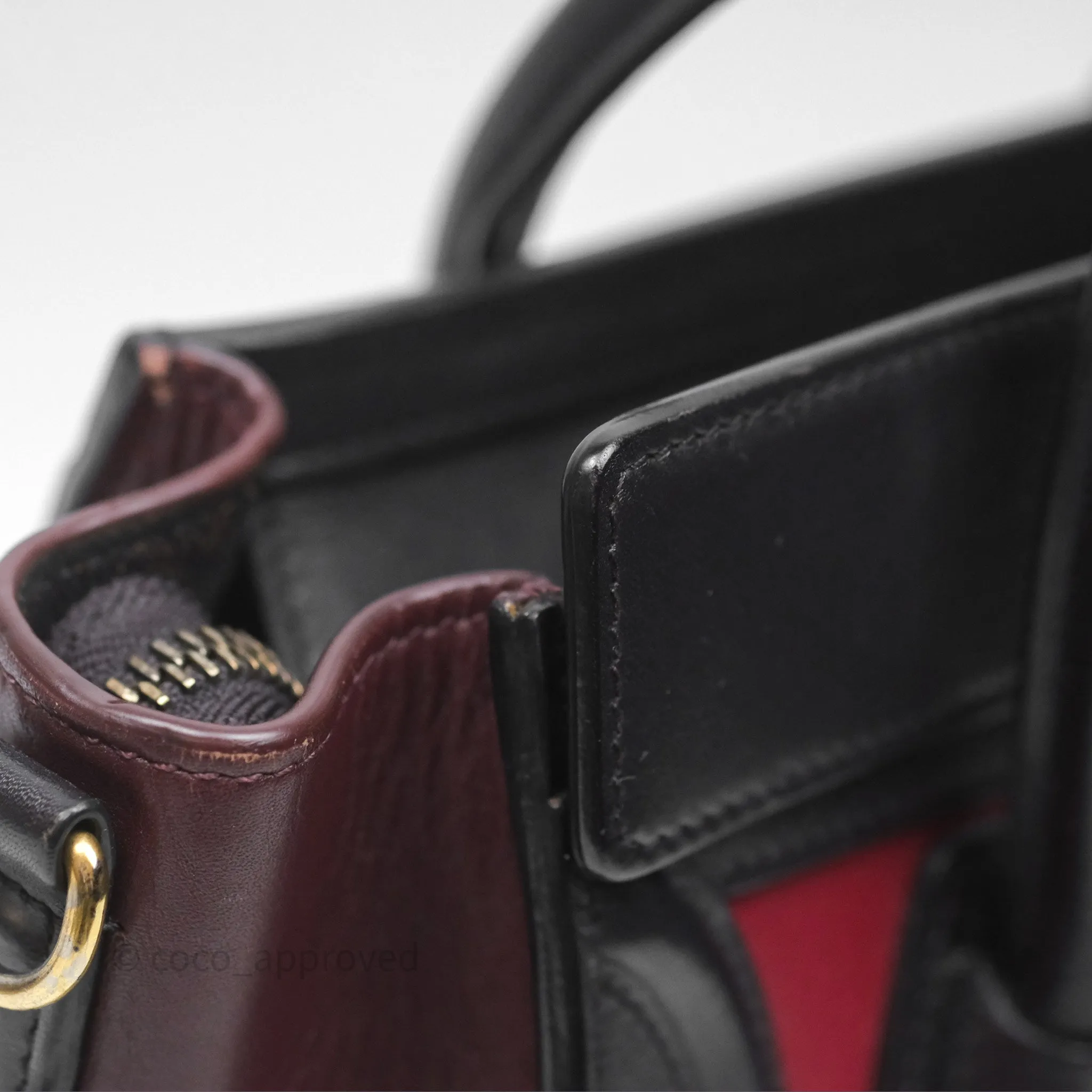 Celine Nano Luggage Satin Calfskin Gold Hardware Red/ Dark Brown