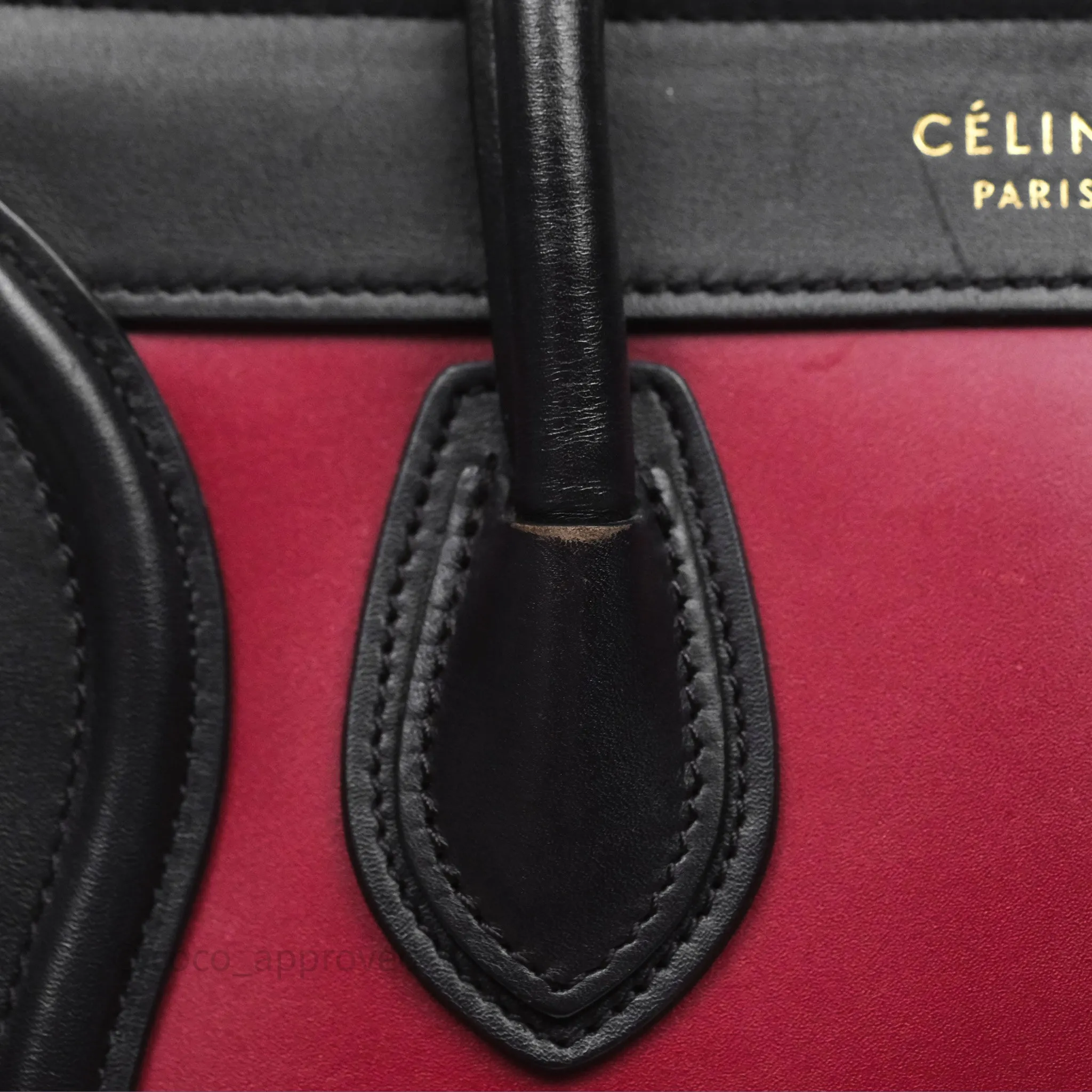 Celine Nano Luggage Satin Calfskin Gold Hardware Red/ Dark Brown