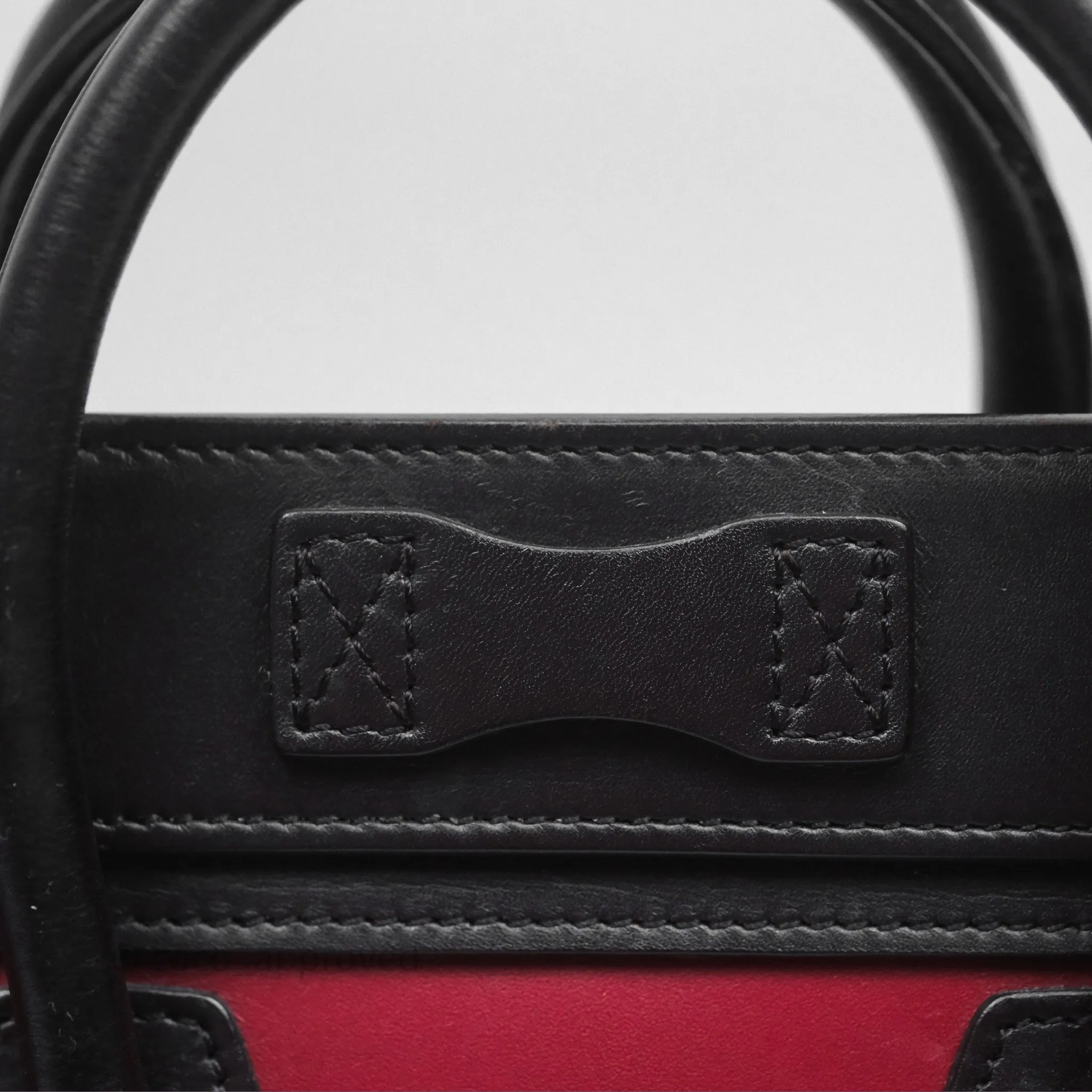 Celine Nano Luggage Satin Calfskin Gold Hardware Red/ Dark Brown