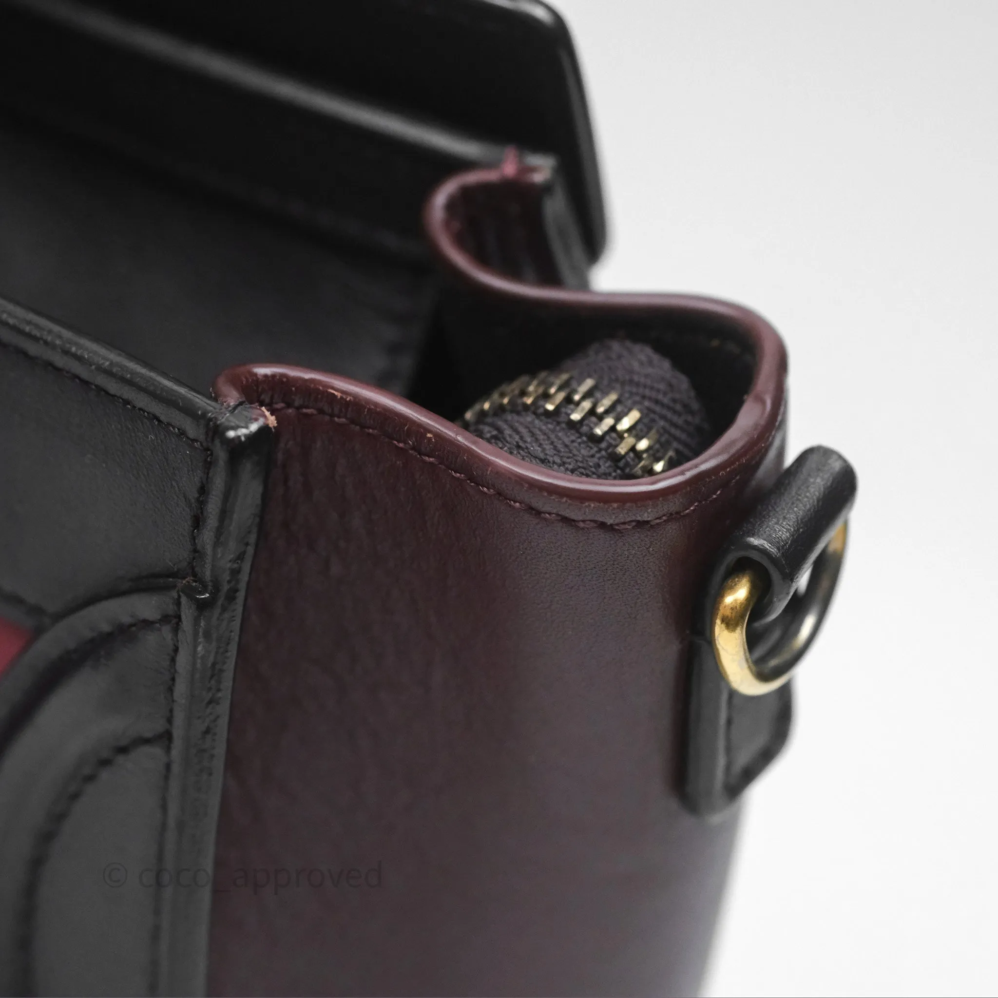 Celine Nano Luggage Satin Calfskin Gold Hardware Red/ Dark Brown