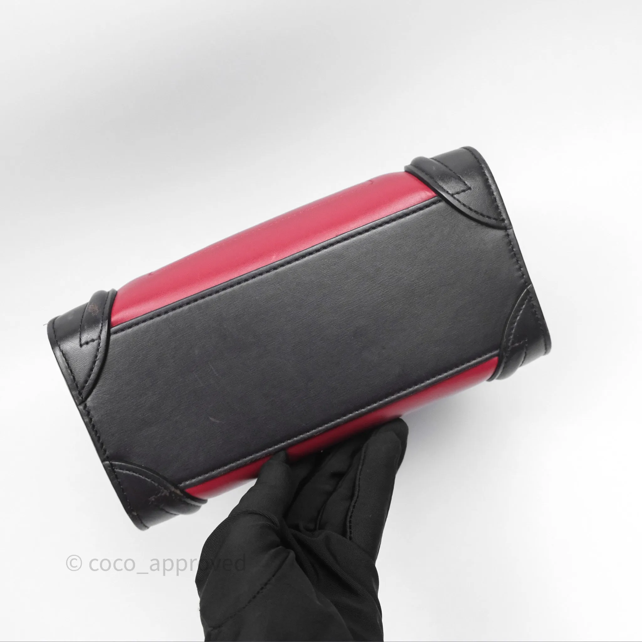 Celine Nano Luggage Satin Calfskin Gold Hardware Red/ Dark Brown