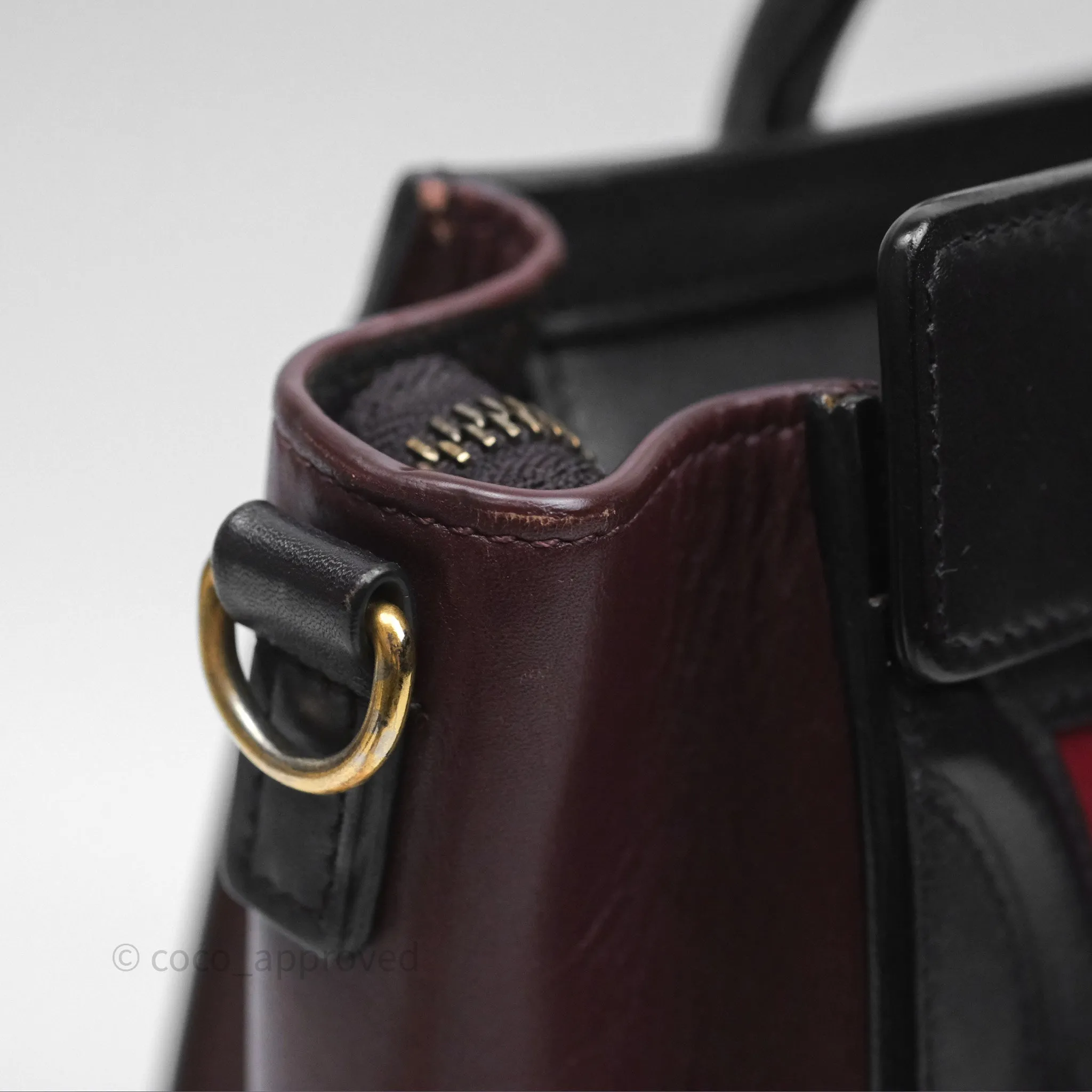 Celine Nano Luggage Satin Calfskin Gold Hardware Red/ Dark Brown