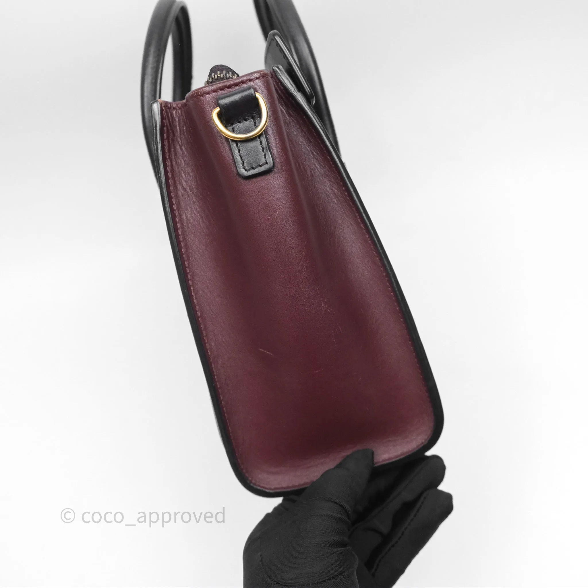 Celine Nano Luggage Satin Calfskin Gold Hardware Red/ Dark Brown