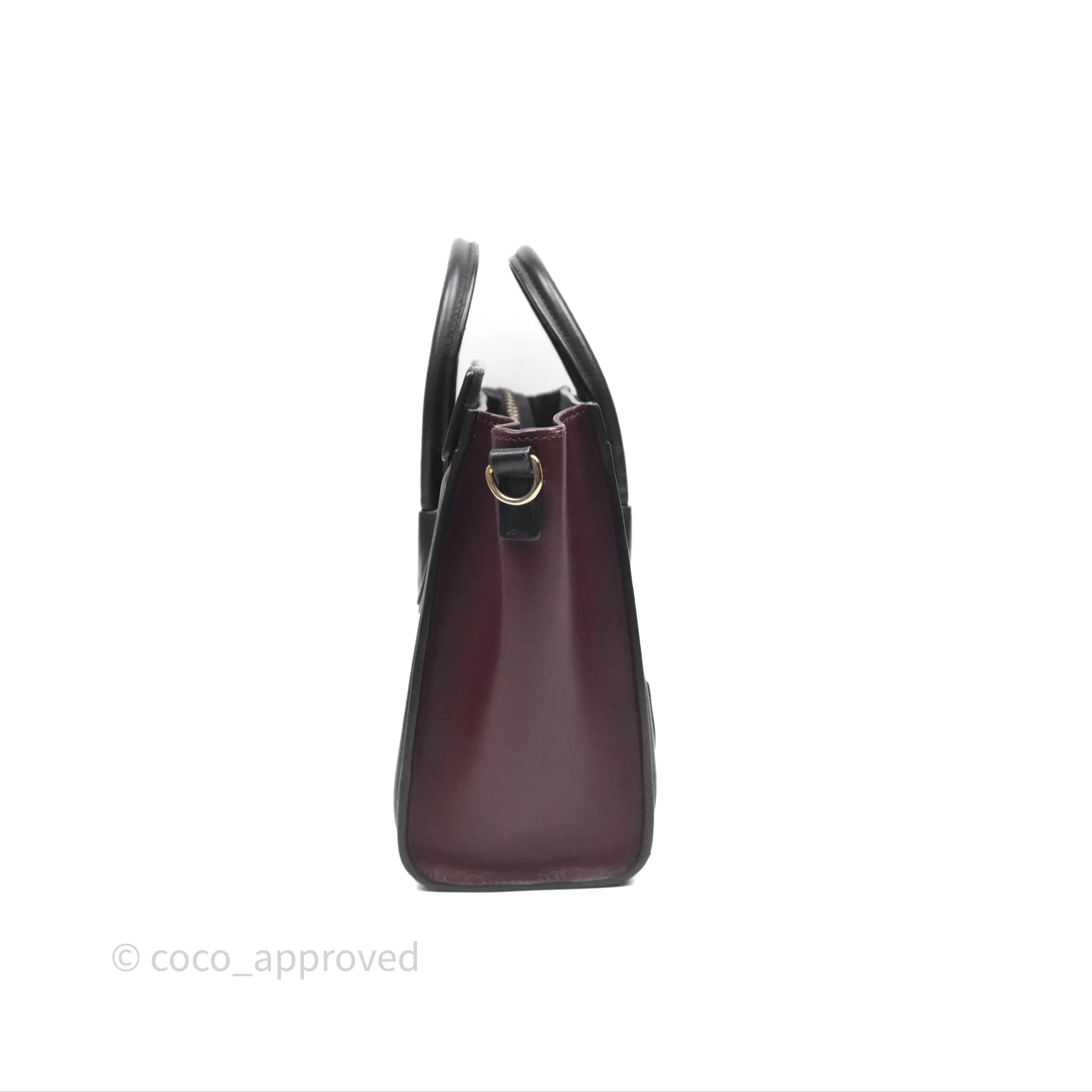 Celine Nano Luggage Satin Calfskin Gold Hardware Red/ Dark Brown