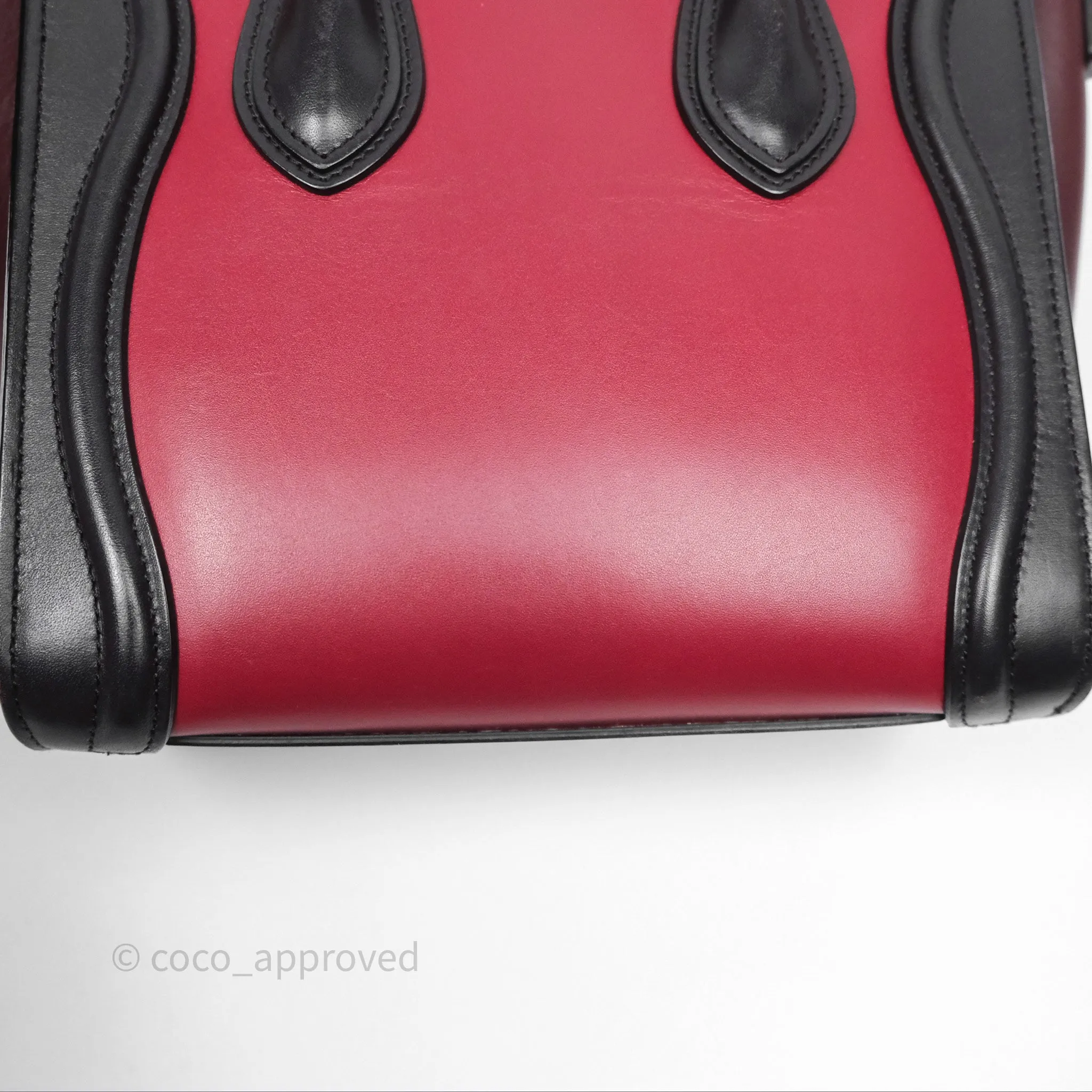 Celine Nano Luggage Satin Calfskin Gold Hardware Red/ Dark Brown