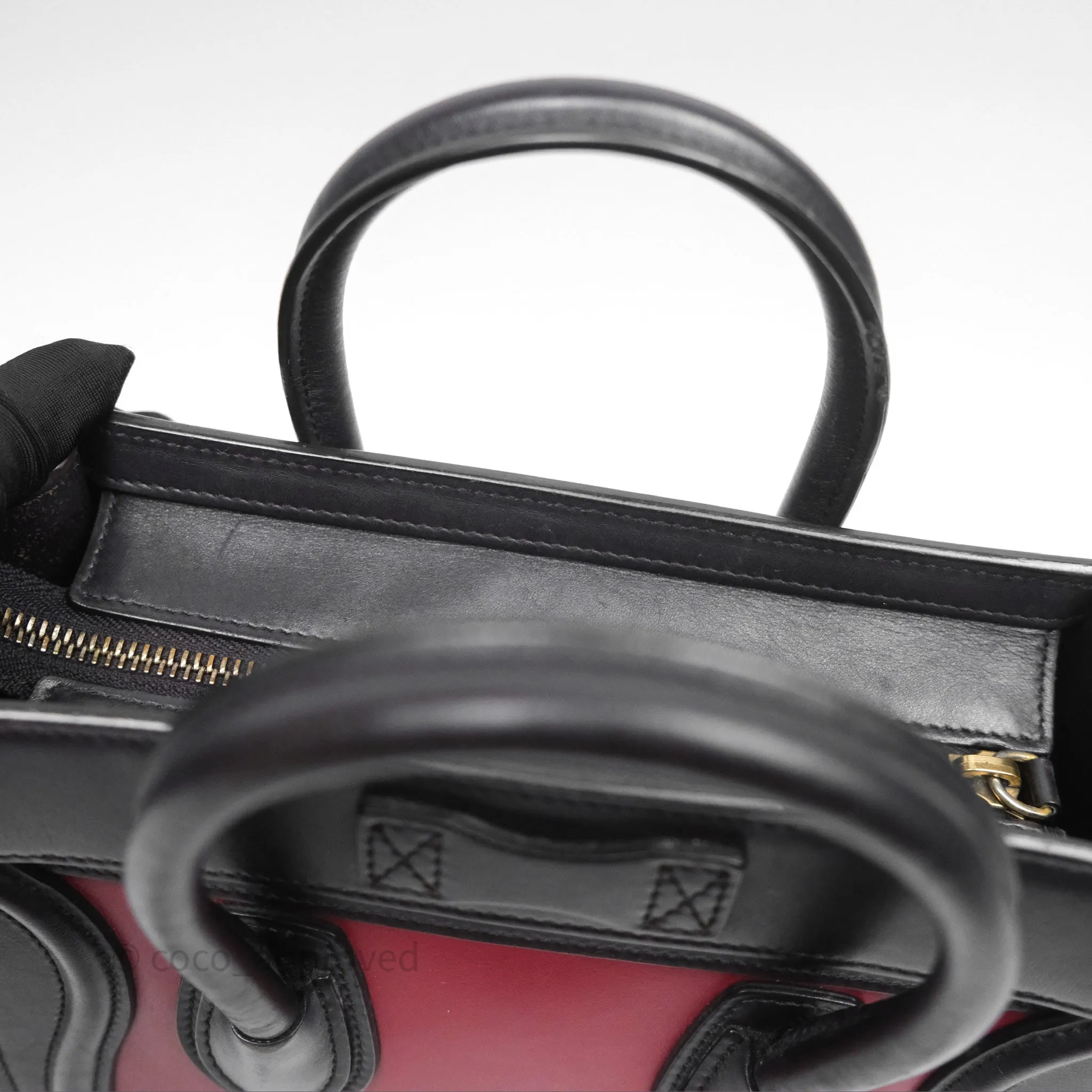 Celine Nano Luggage Satin Calfskin Gold Hardware Red/ Dark Brown