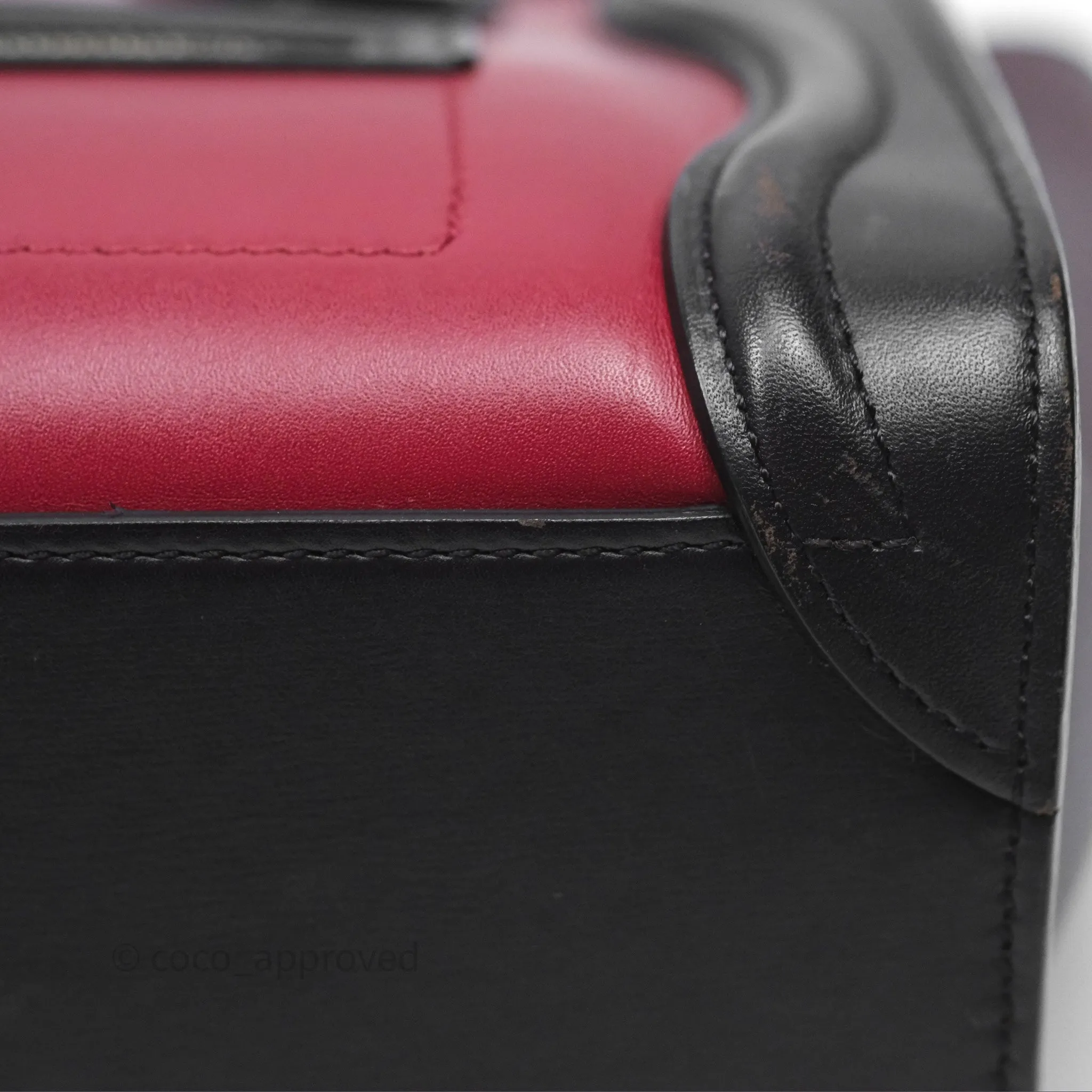 Celine Nano Luggage Satin Calfskin Gold Hardware Red/ Dark Brown