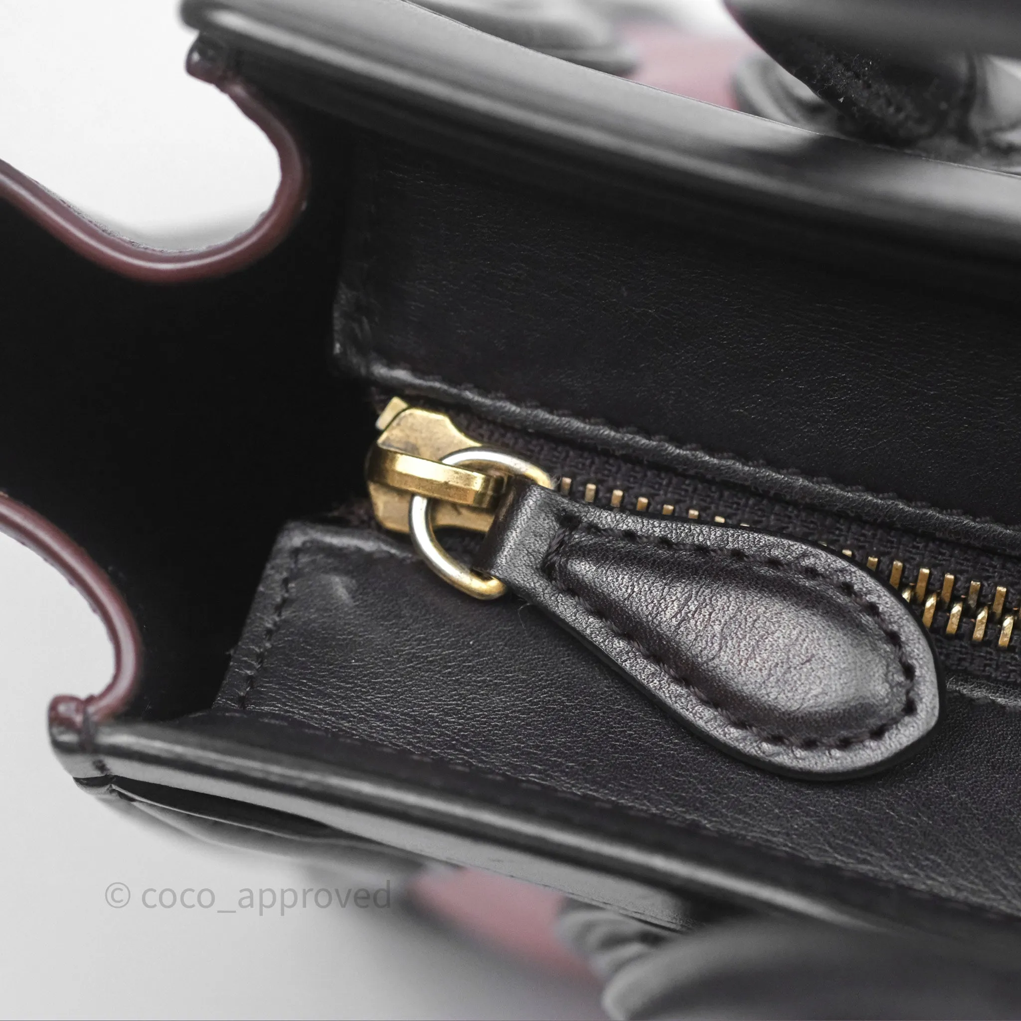 Celine Nano Luggage Satin Calfskin Gold Hardware Red/ Dark Brown