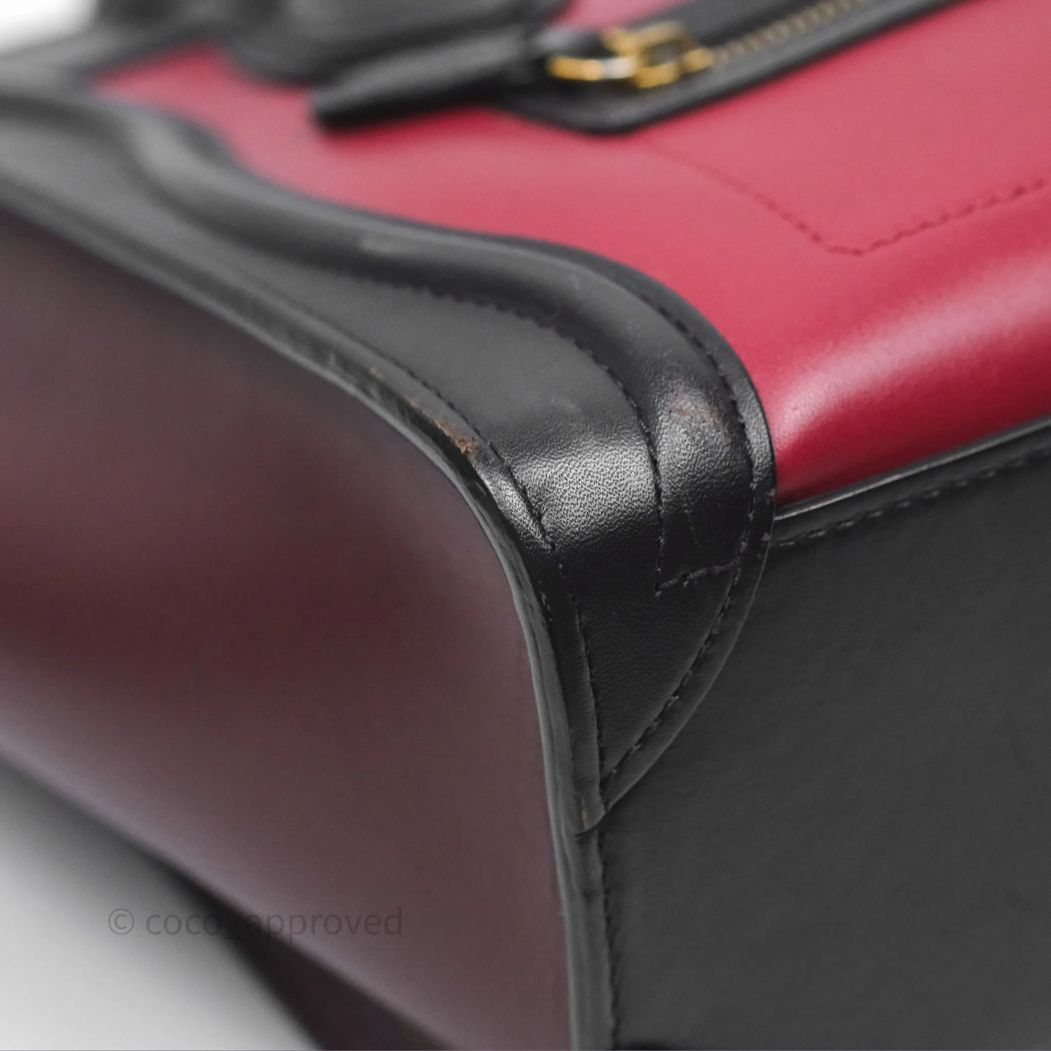 Celine Nano Luggage Satin Calfskin Gold Hardware Red/ Dark Brown