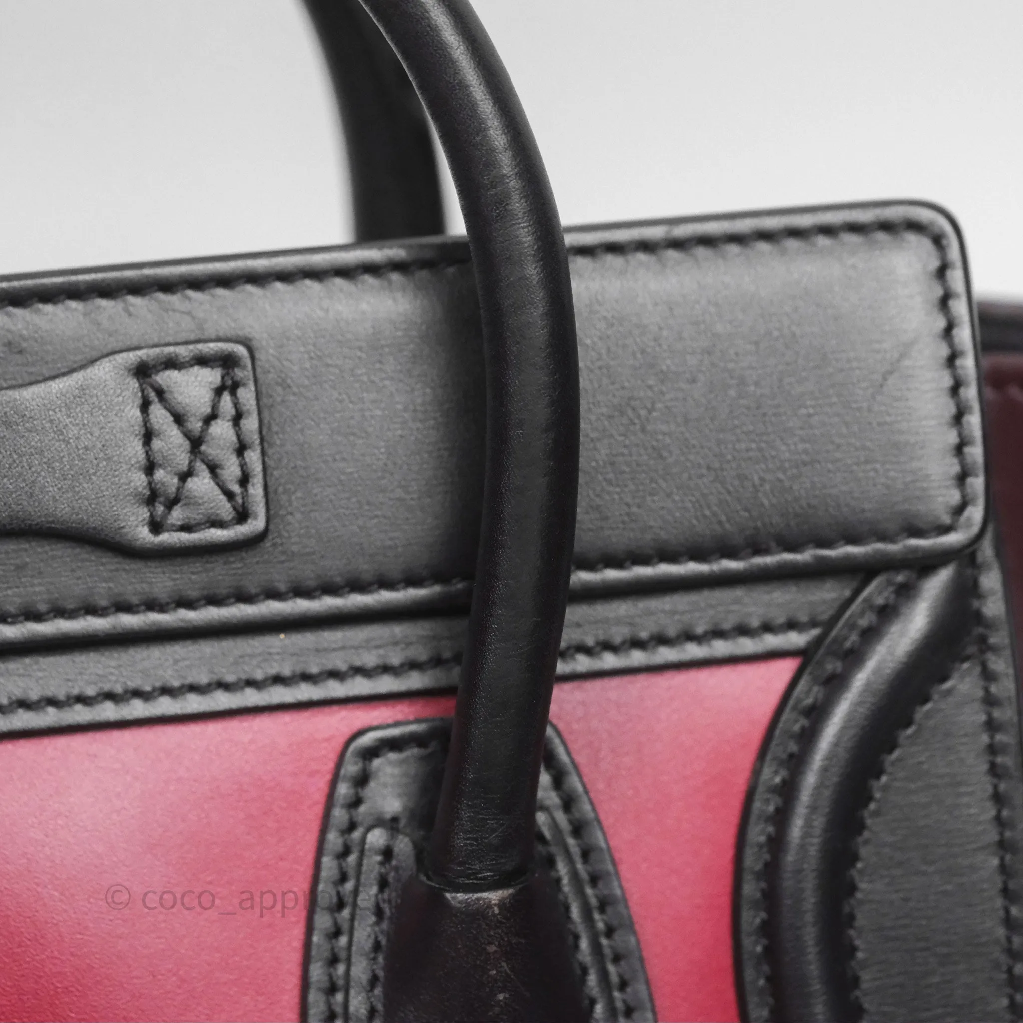 Celine Nano Luggage Satin Calfskin Gold Hardware Red/ Dark Brown