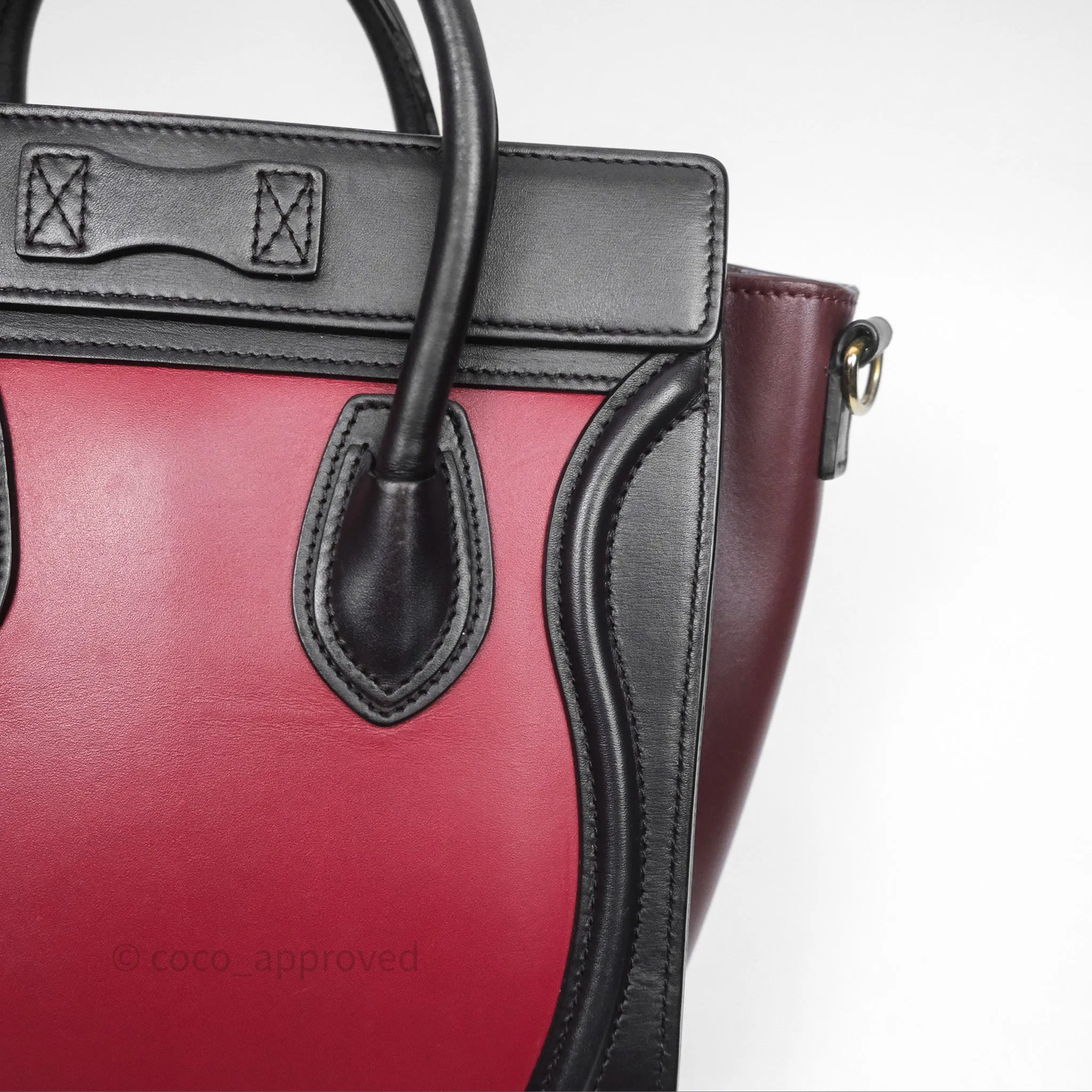 Celine Nano Luggage Satin Calfskin Gold Hardware Red/ Dark Brown