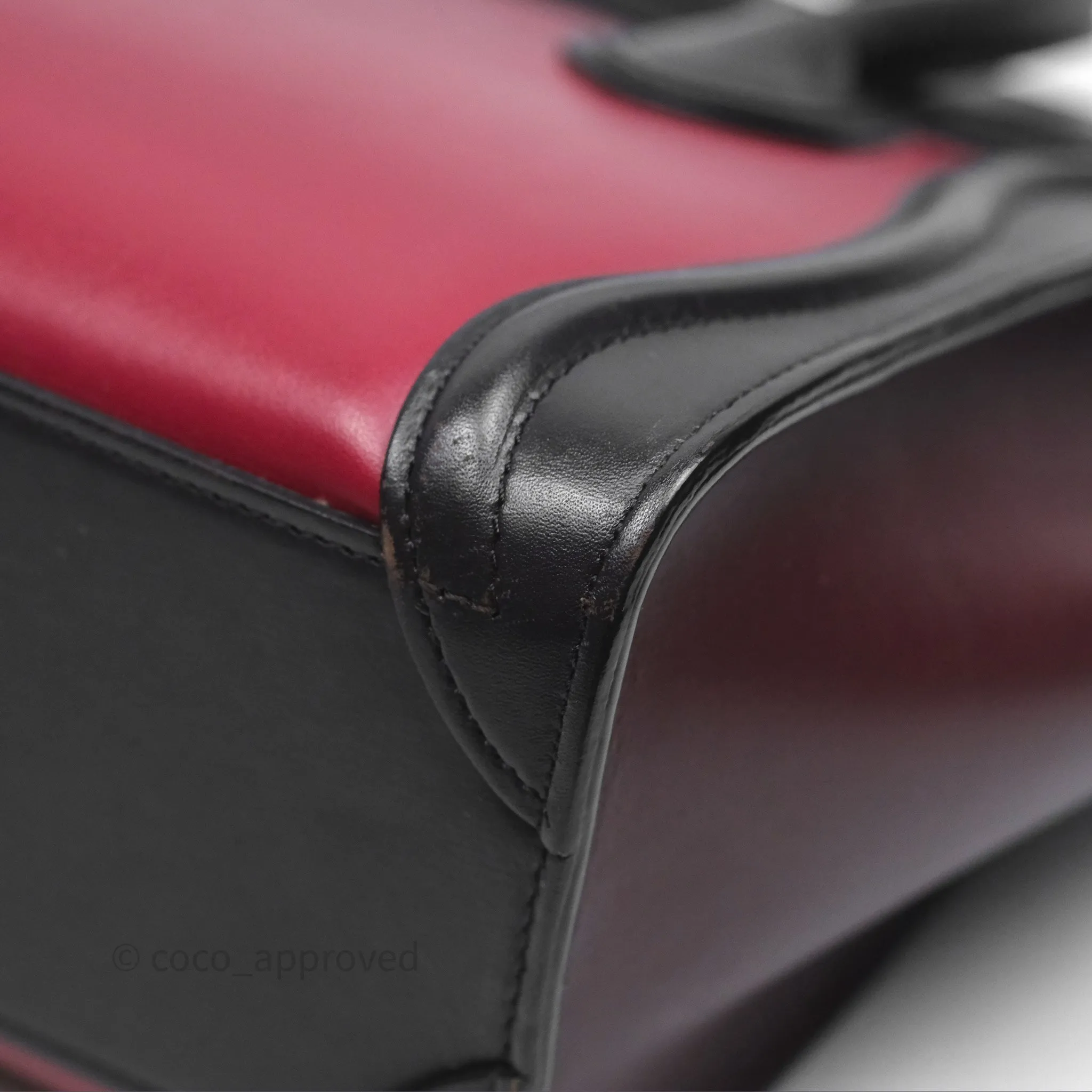 Celine Nano Luggage Satin Calfskin Gold Hardware Red/ Dark Brown