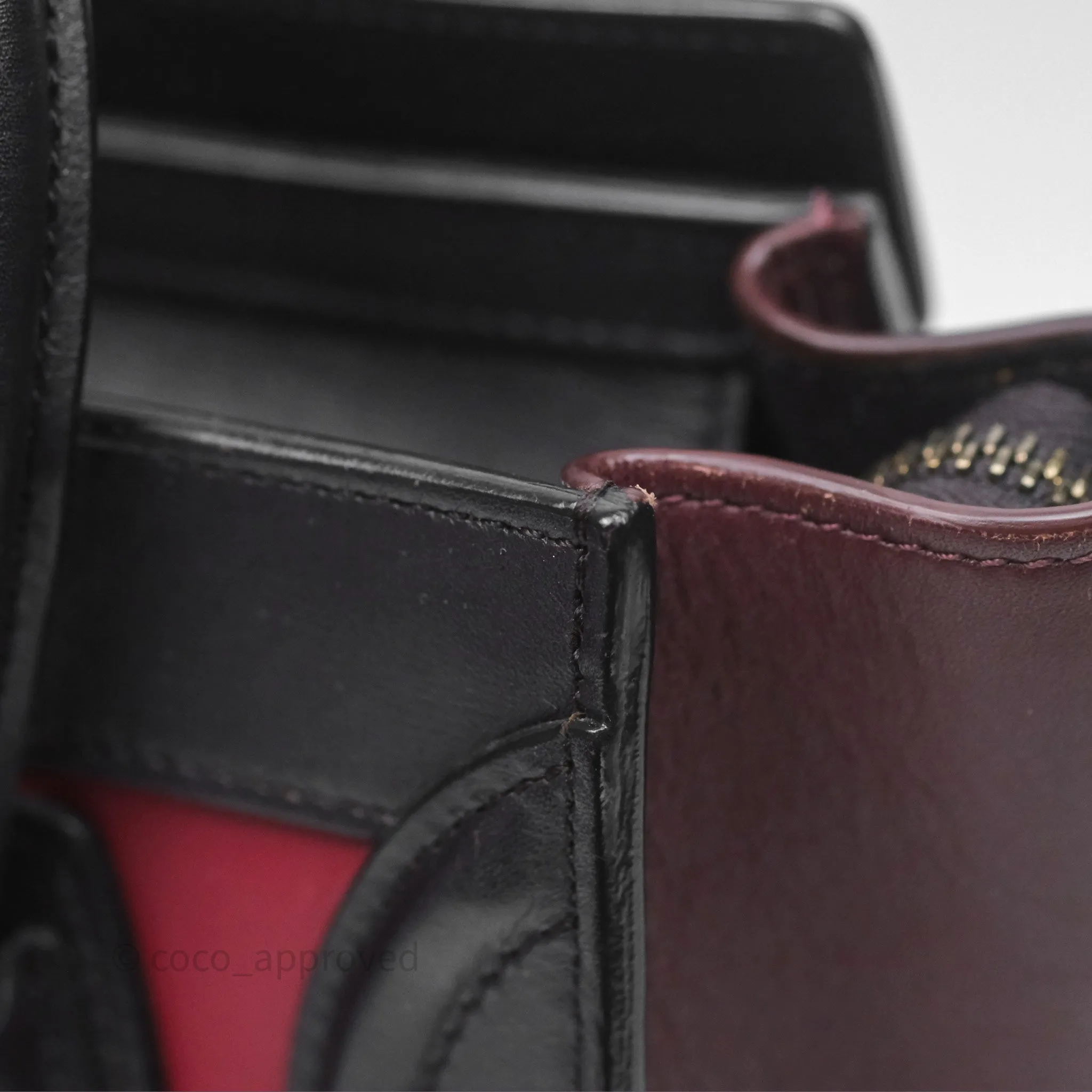 Celine Nano Luggage Satin Calfskin Gold Hardware Red/ Dark Brown