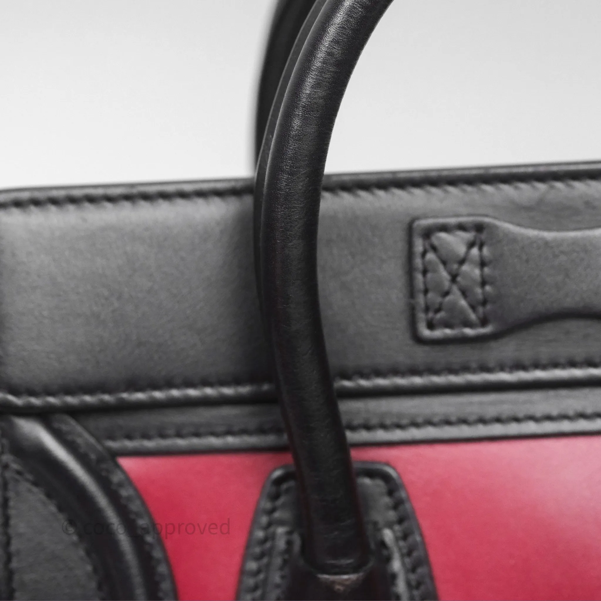 Celine Nano Luggage Satin Calfskin Gold Hardware Red/ Dark Brown