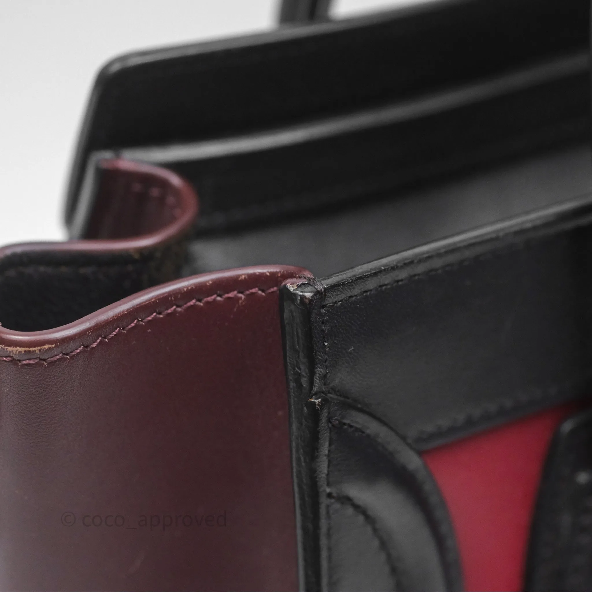 Celine Nano Luggage Satin Calfskin Gold Hardware Red/ Dark Brown