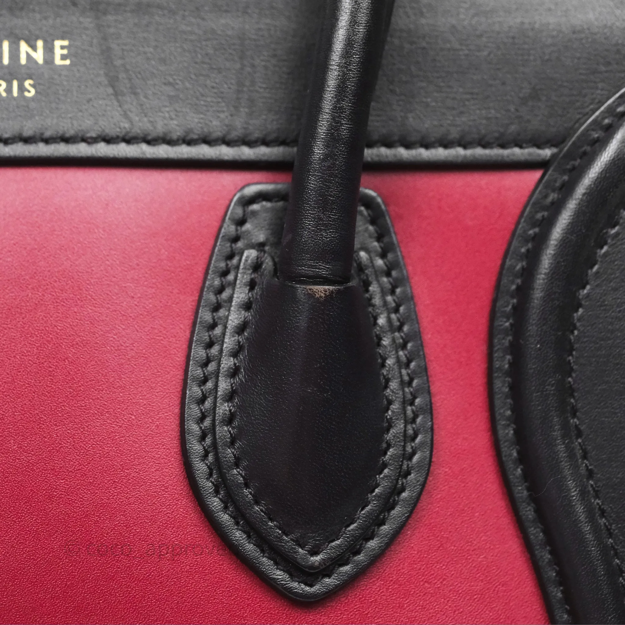 Celine Nano Luggage Satin Calfskin Gold Hardware Red/ Dark Brown