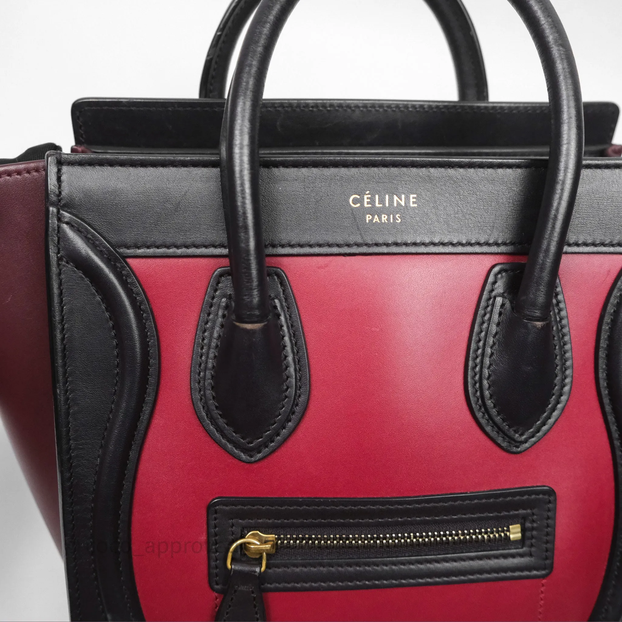 Celine Nano Luggage Satin Calfskin Gold Hardware Red/ Dark Brown