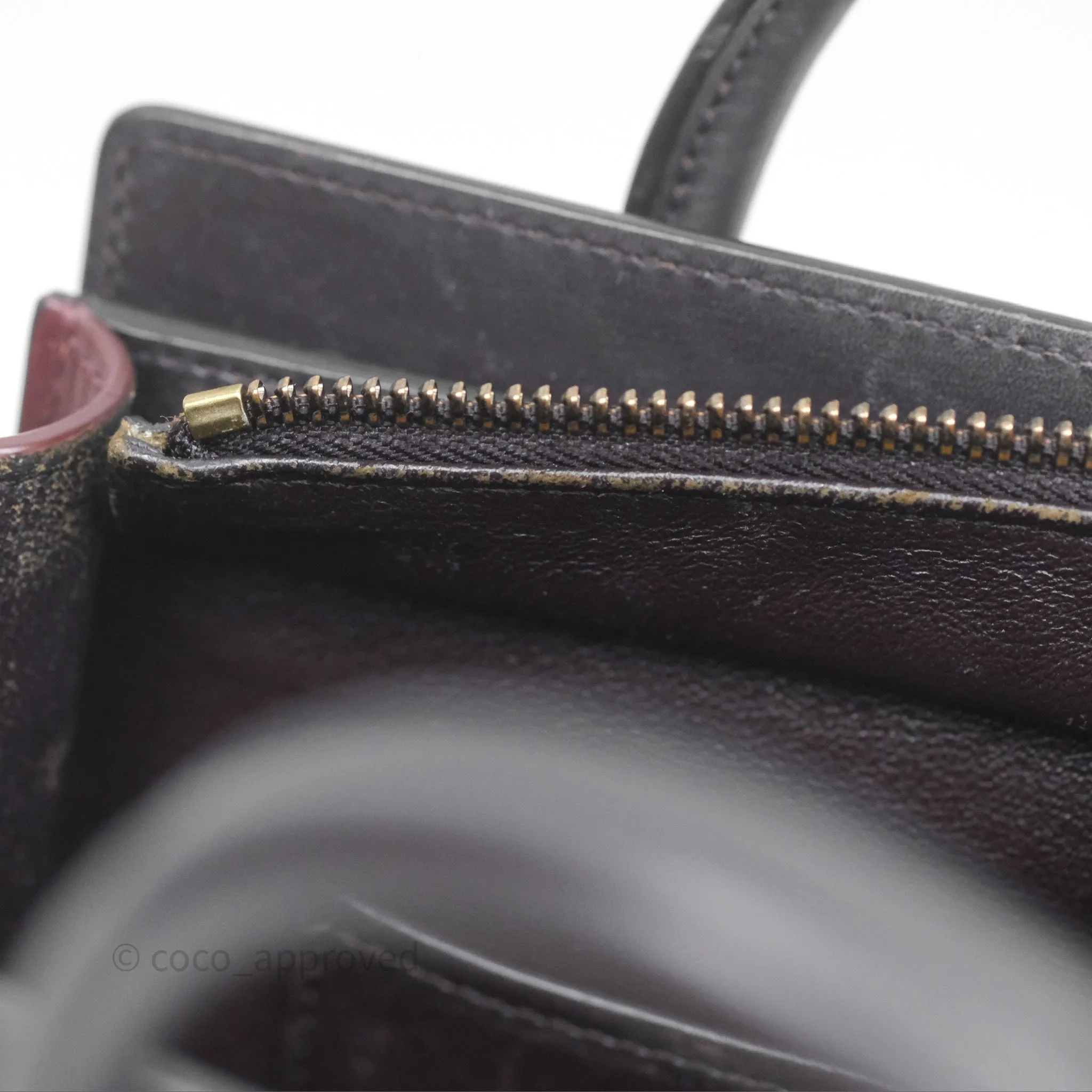 Celine Nano Luggage Satin Calfskin Gold Hardware Red/ Dark Brown