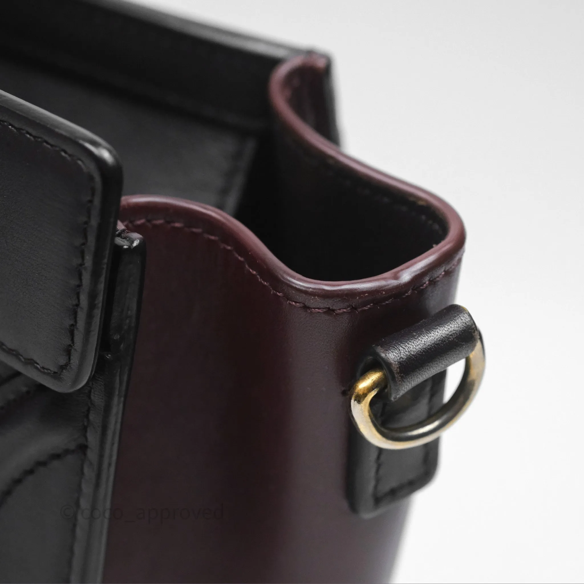 Celine Nano Luggage Satin Calfskin Gold Hardware Red/ Dark Brown