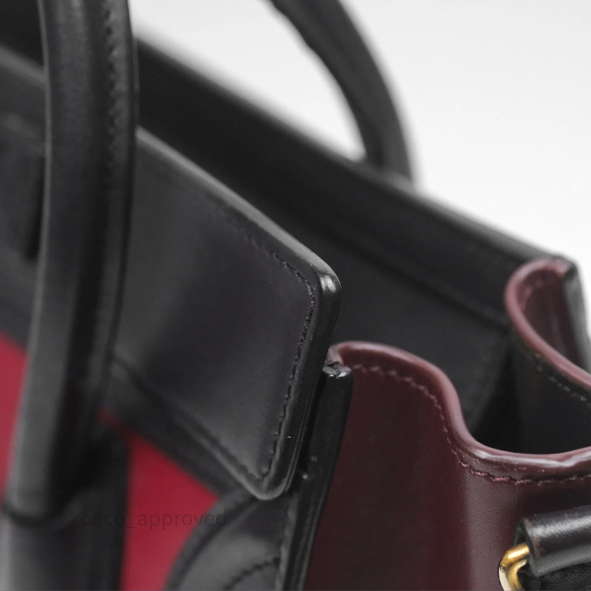Celine Nano Luggage Satin Calfskin Gold Hardware Red/ Dark Brown