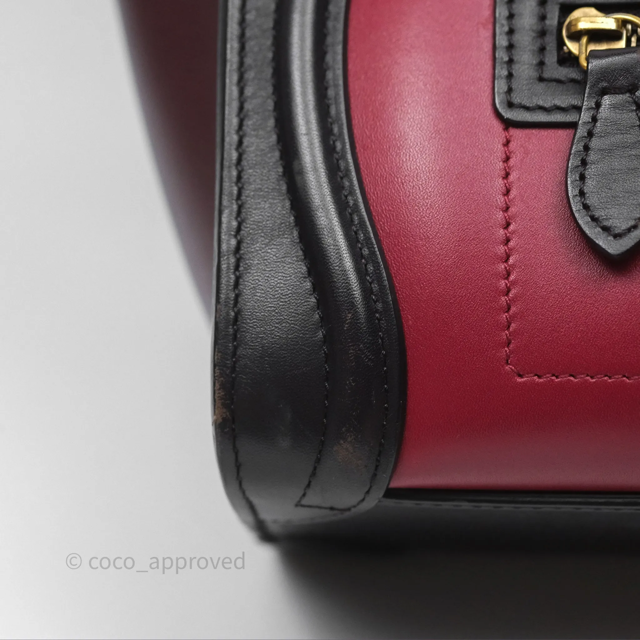 Celine Nano Luggage Satin Calfskin Gold Hardware Red/ Dark Brown
