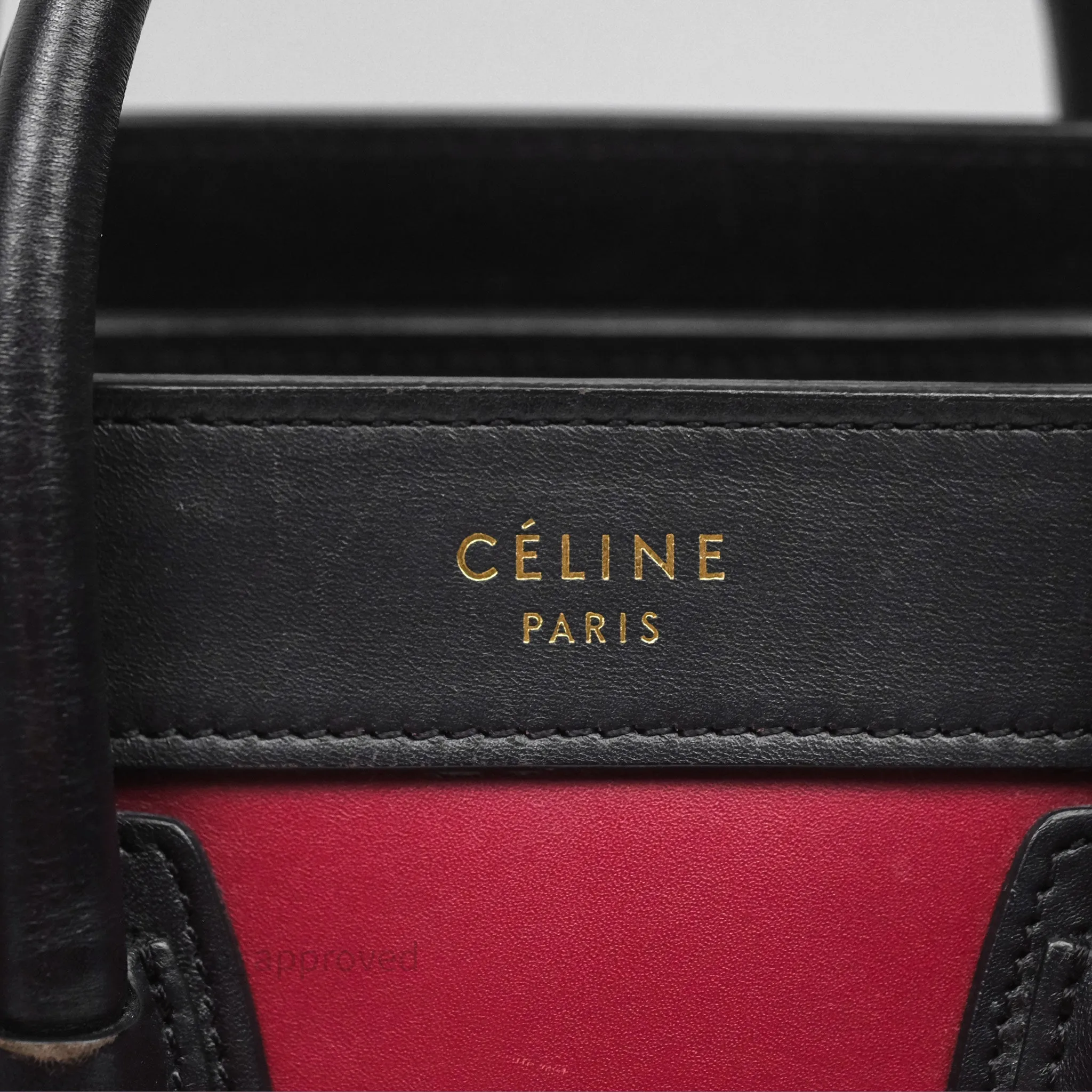Celine Nano Luggage Satin Calfskin Gold Hardware Red/ Dark Brown
