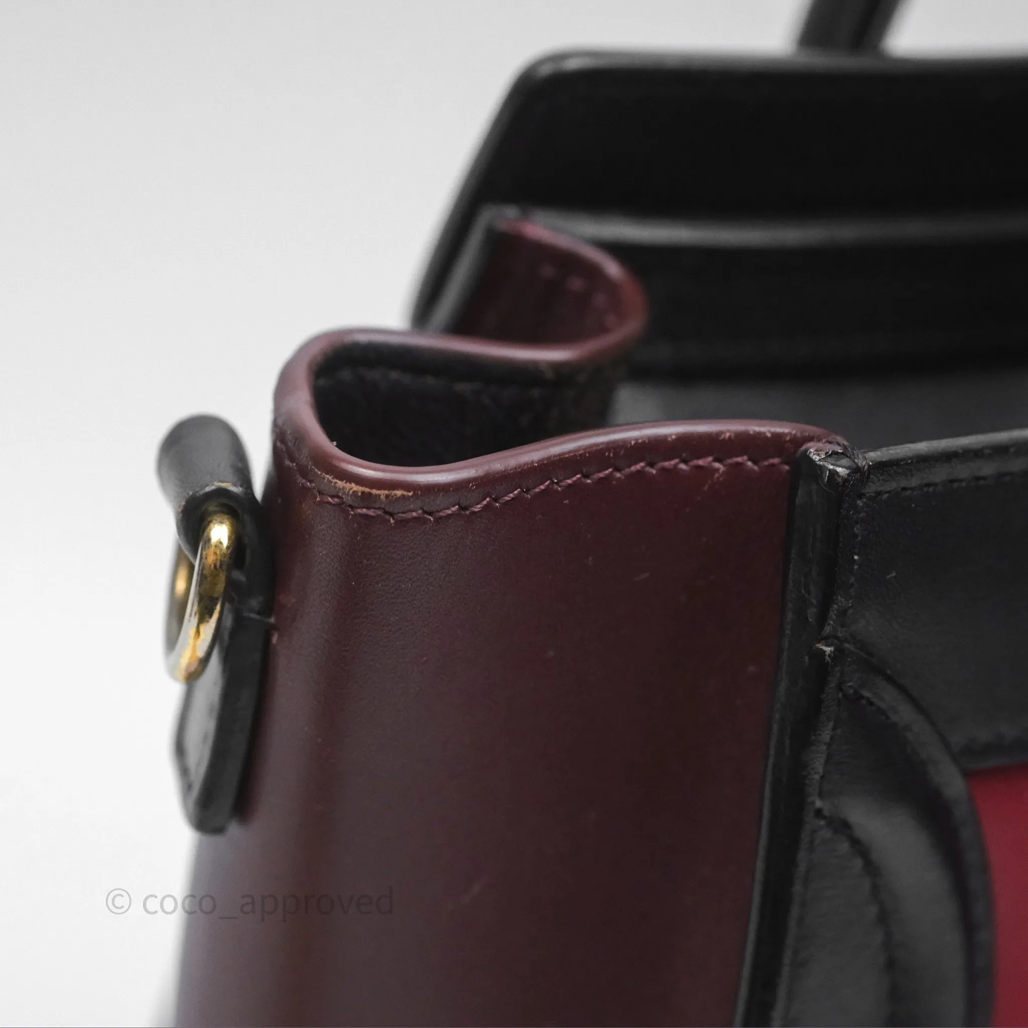 Celine Nano Luggage Satin Calfskin Gold Hardware Red/ Dark Brown