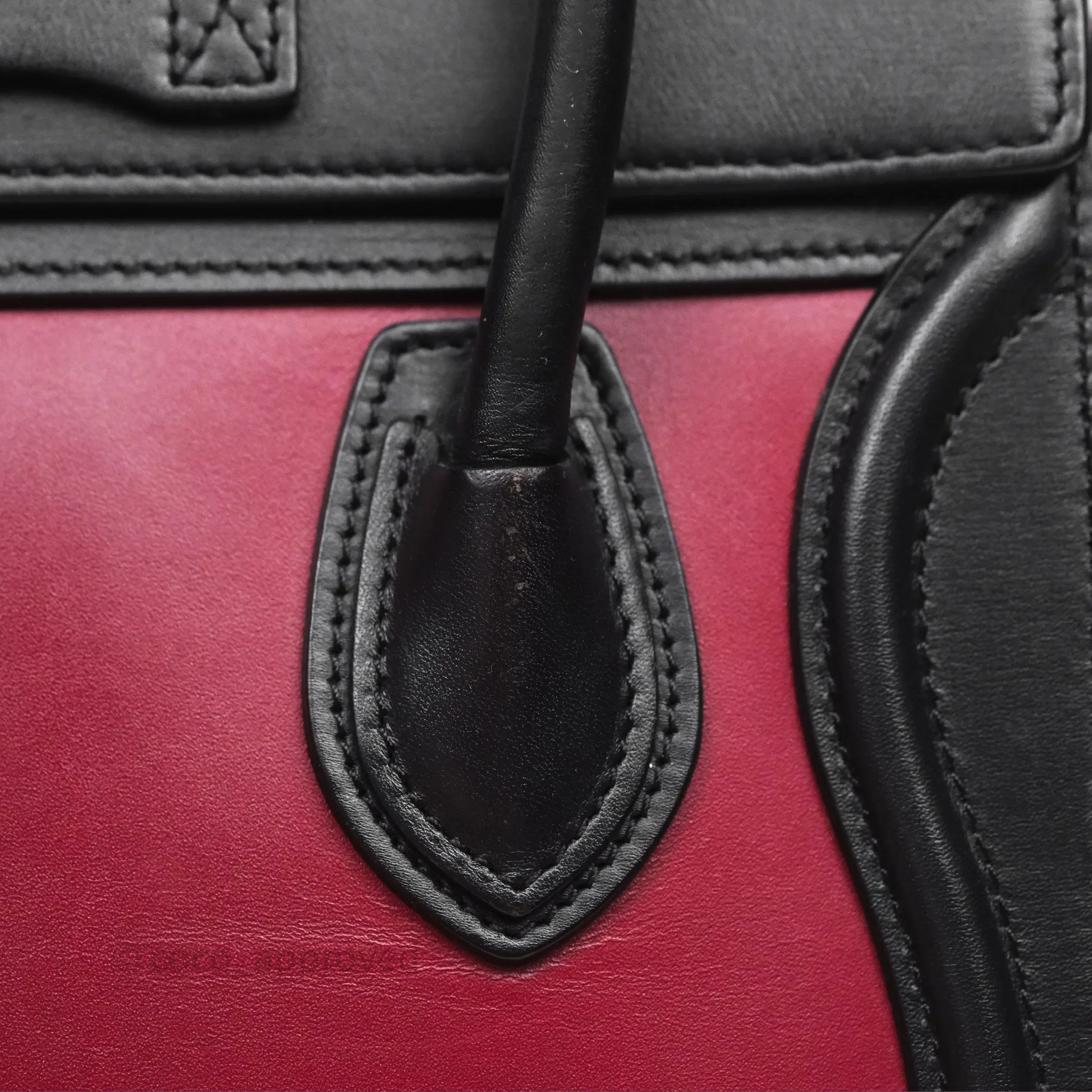 Celine Nano Luggage Satin Calfskin Gold Hardware Red/ Dark Brown