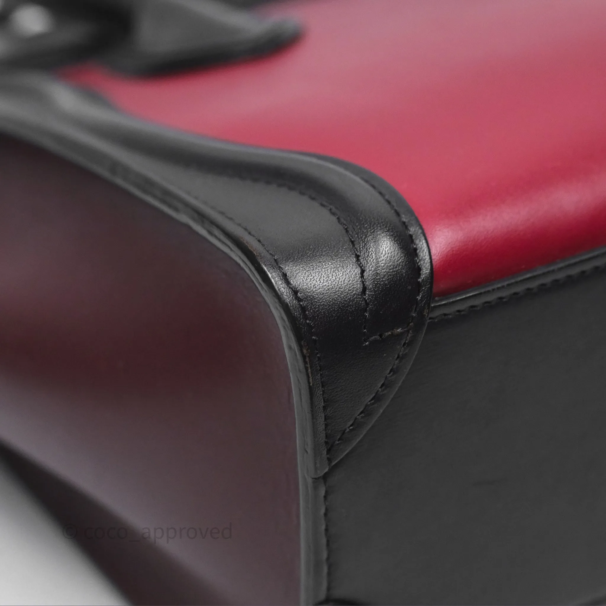 Celine Nano Luggage Satin Calfskin Gold Hardware Red/ Dark Brown