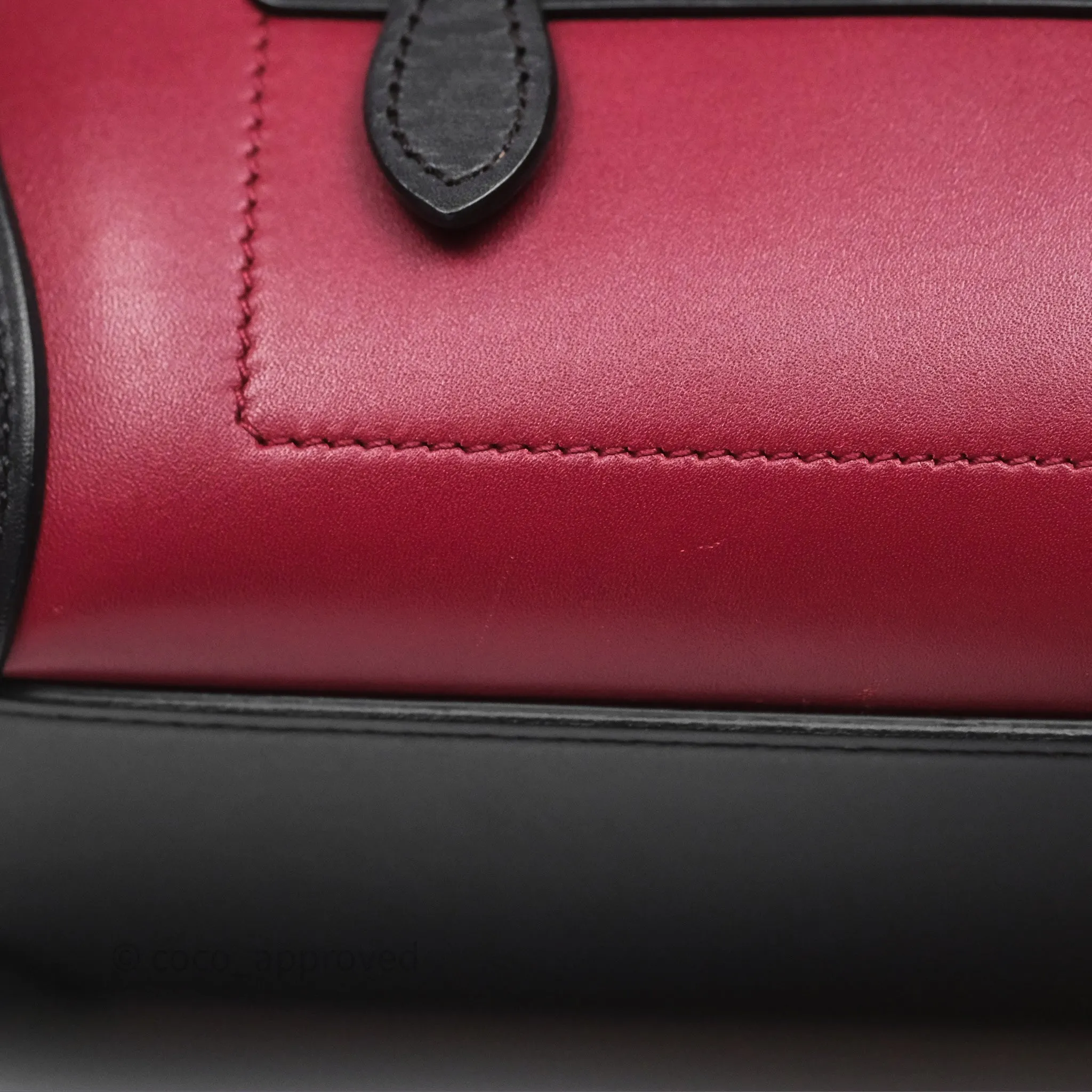 Celine Nano Luggage Satin Calfskin Gold Hardware Red/ Dark Brown