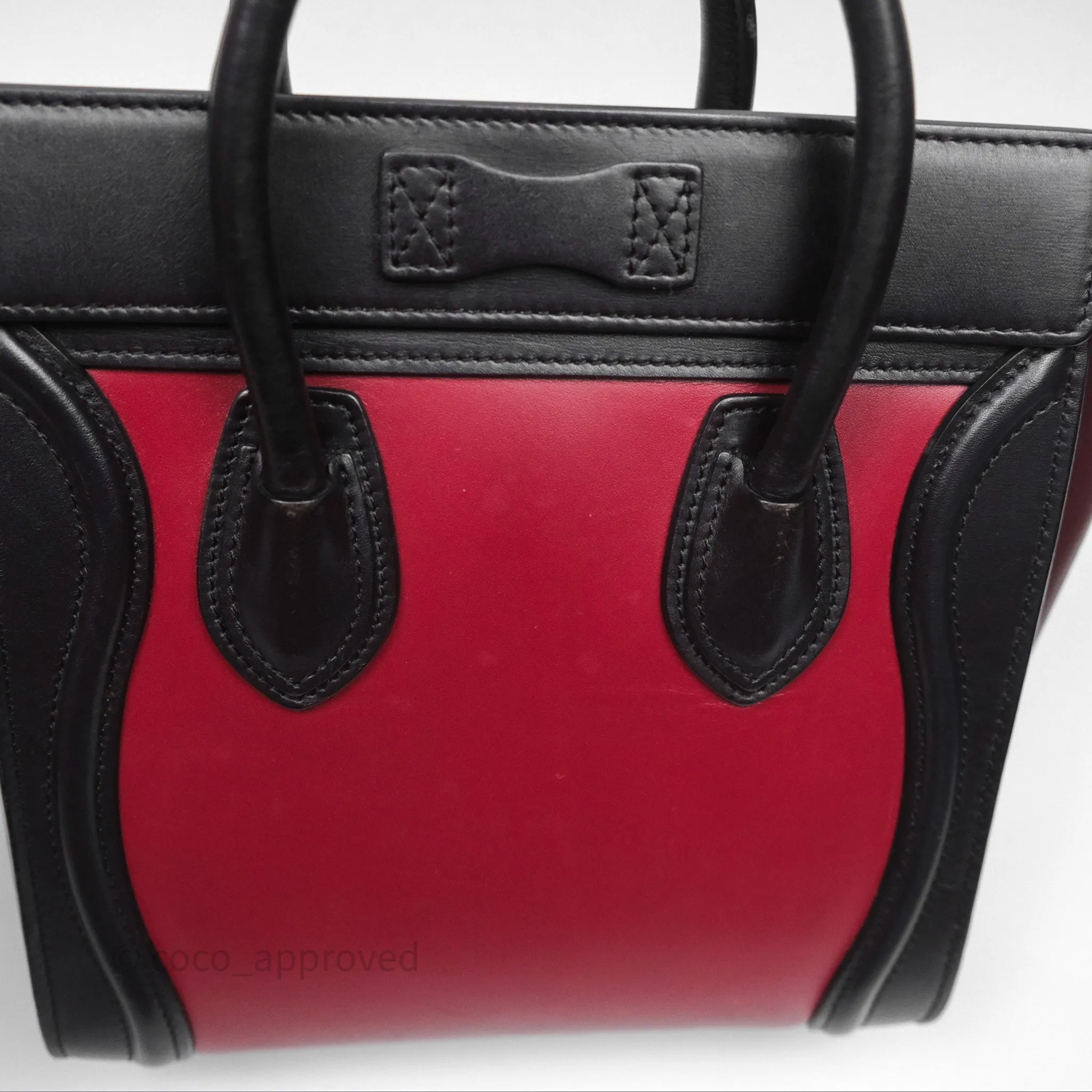 Celine Nano Luggage Satin Calfskin Gold Hardware Red/ Dark Brown