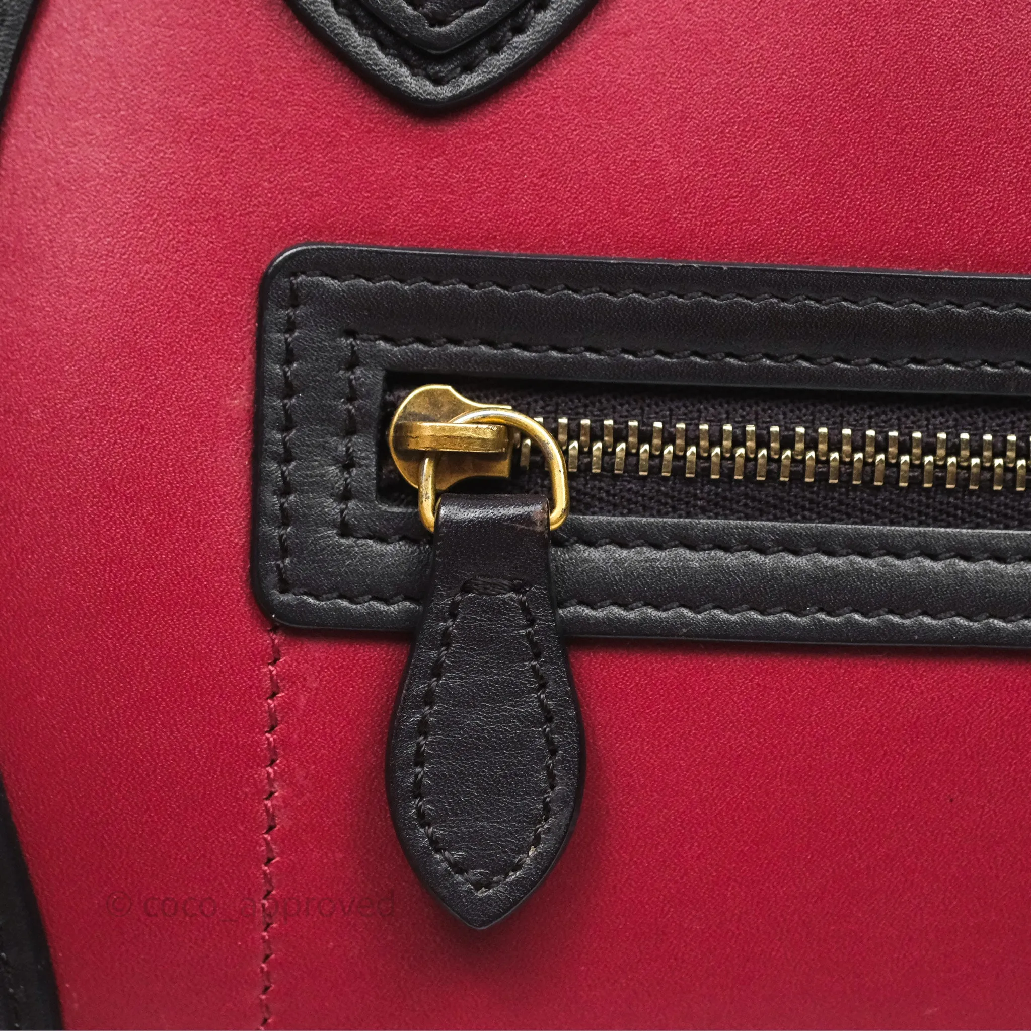 Celine Nano Luggage Satin Calfskin Gold Hardware Red/ Dark Brown