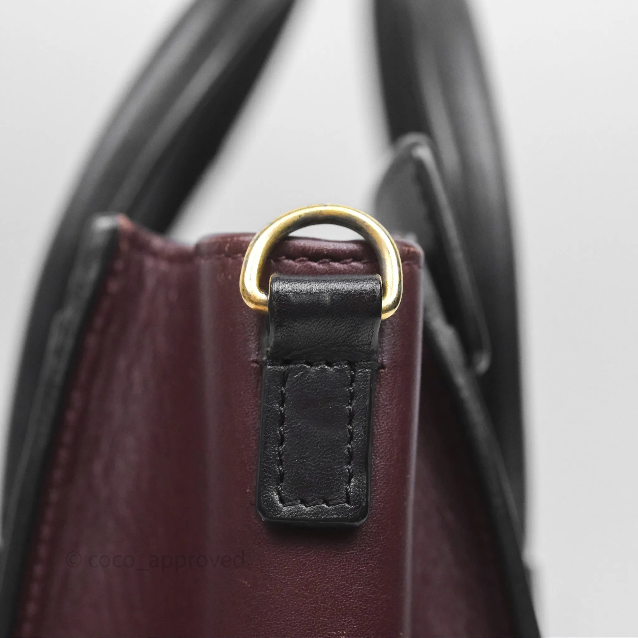 Celine Nano Luggage Satin Calfskin Gold Hardware Red/ Dark Brown