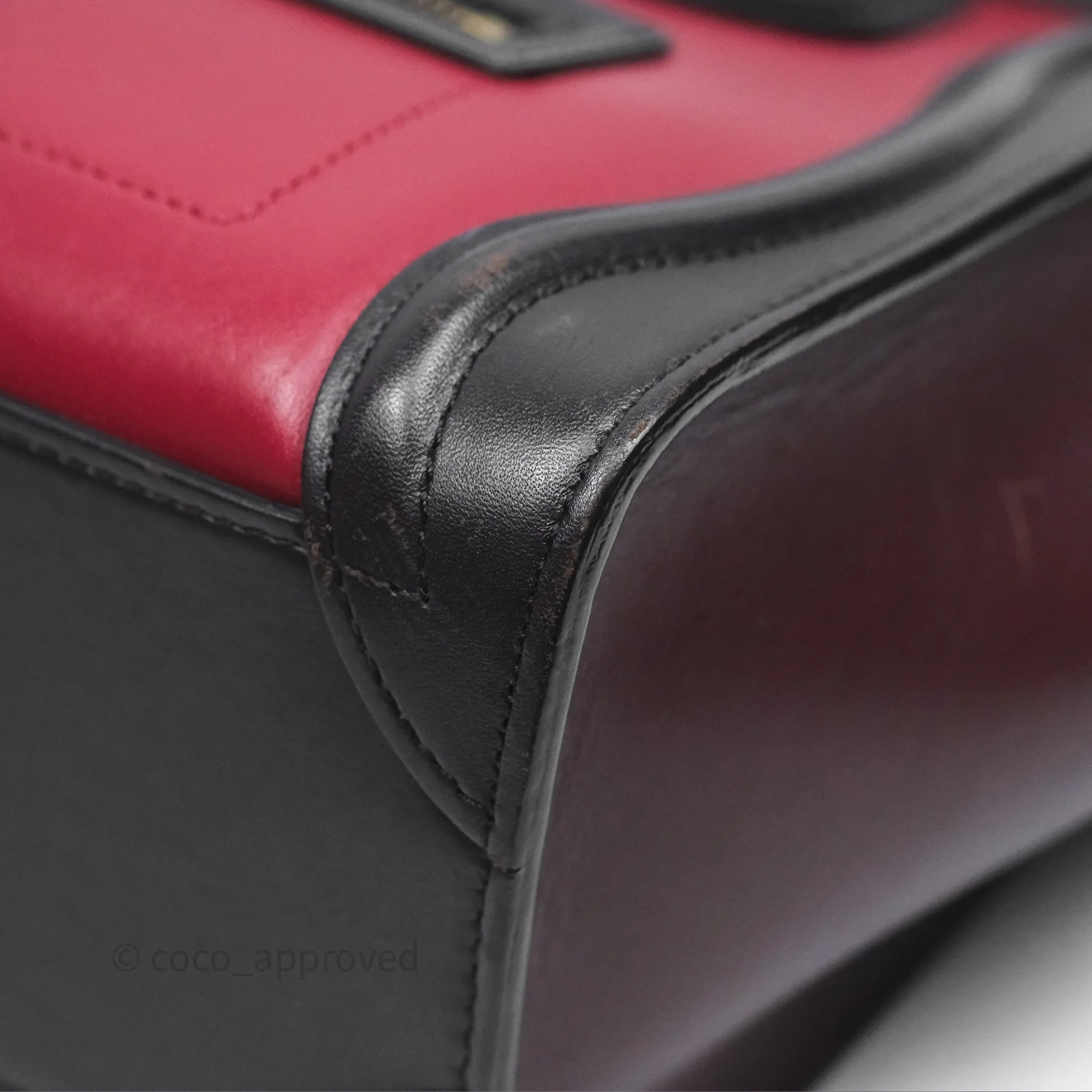 Celine Nano Luggage Satin Calfskin Gold Hardware Red/ Dark Brown