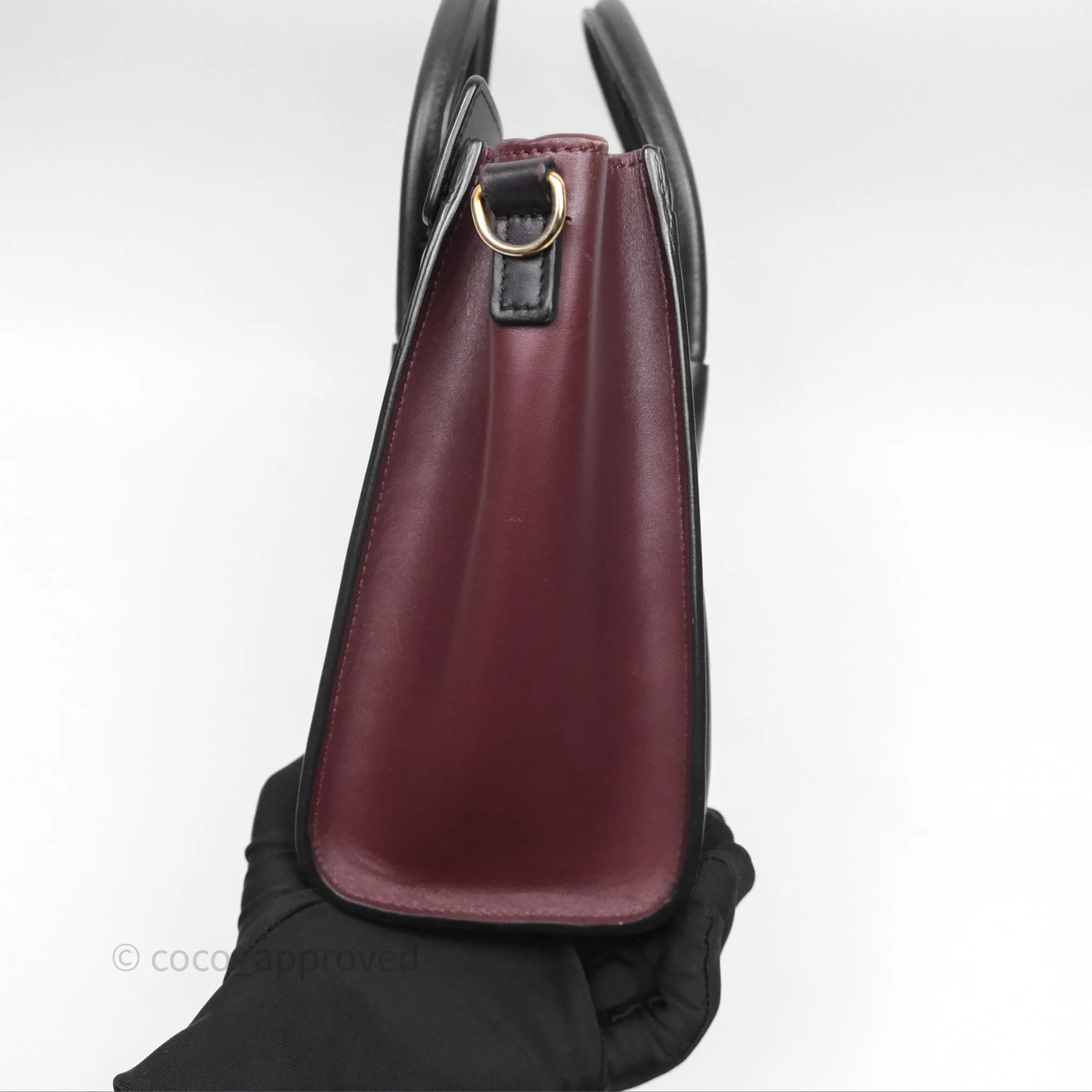 Celine Nano Luggage Satin Calfskin Gold Hardware Red/ Dark Brown