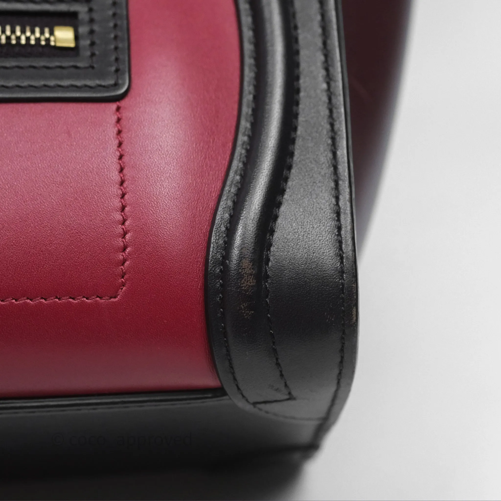 Celine Nano Luggage Satin Calfskin Gold Hardware Red/ Dark Brown