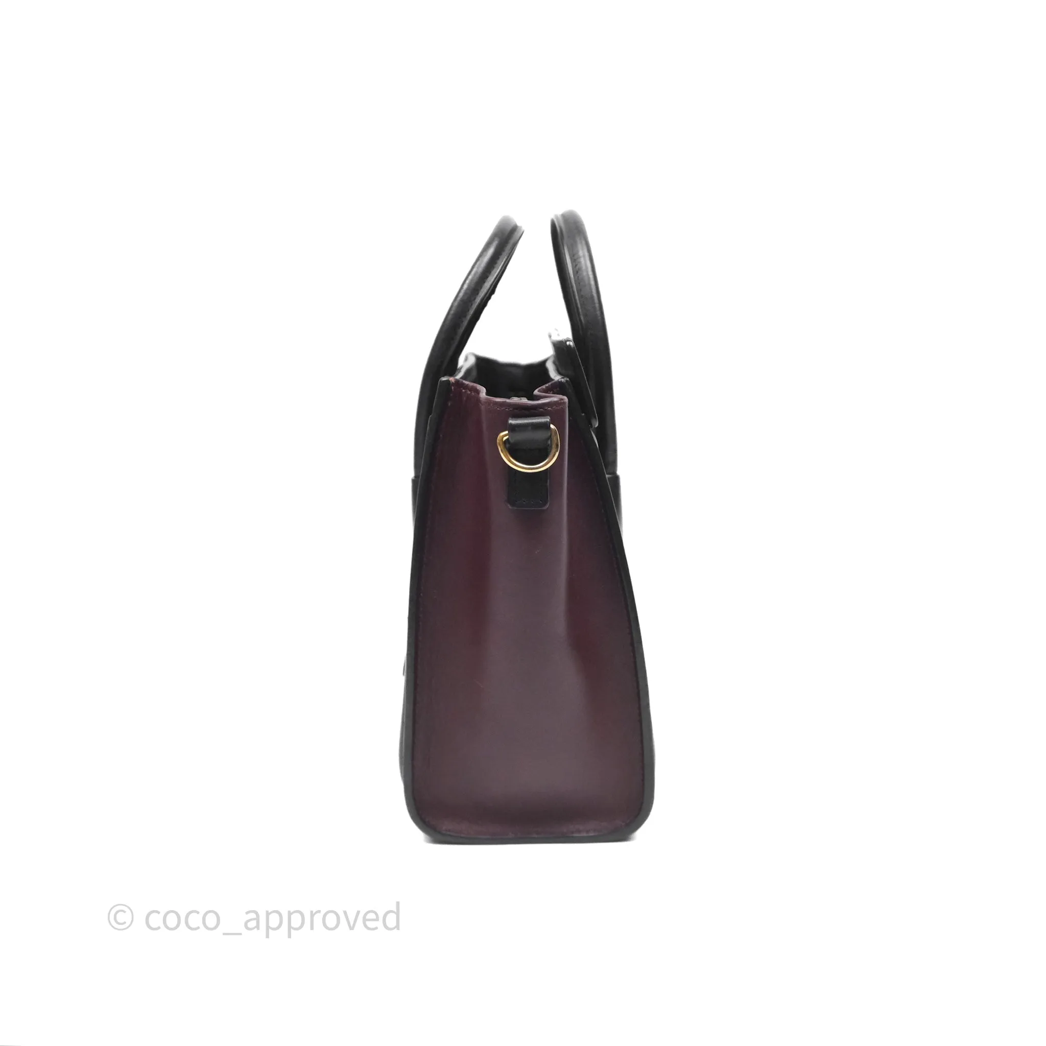 Celine Nano Luggage Satin Calfskin Gold Hardware Red/ Dark Brown