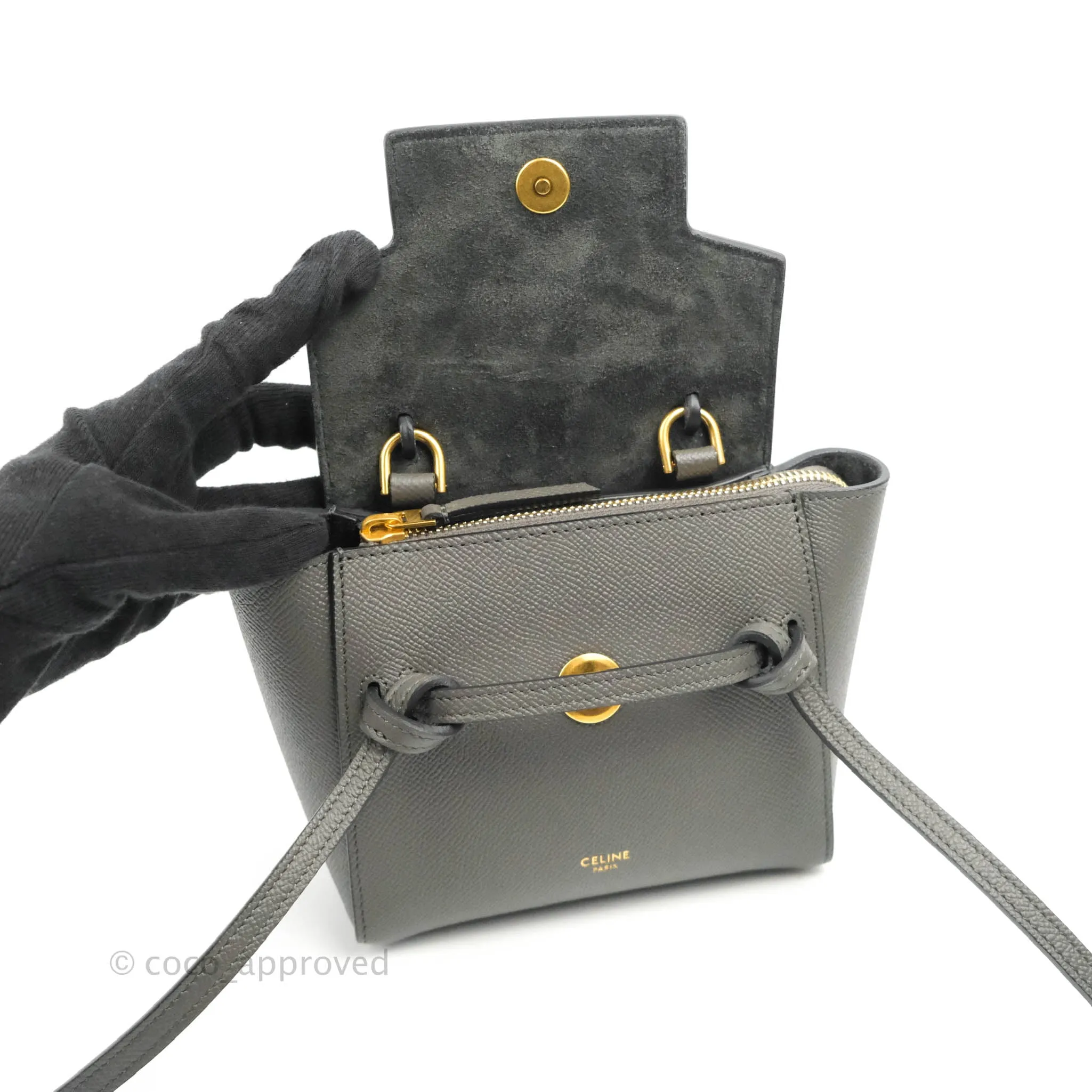 Celine Pico Belt Bag Grey Grained Calfskin Gold Hardware