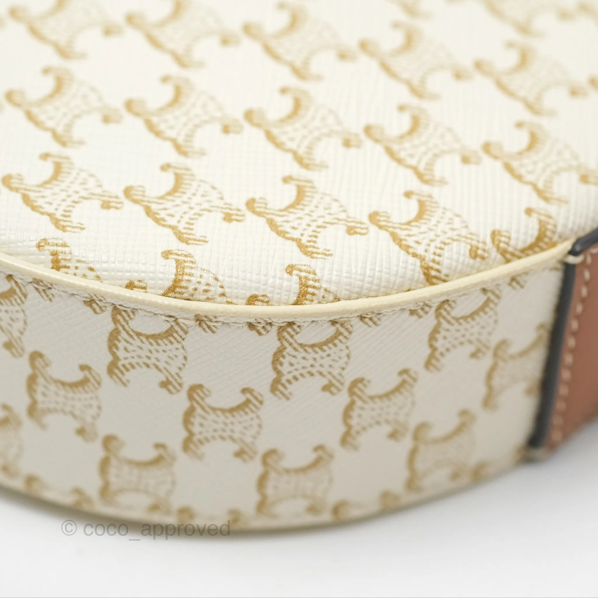Celine Round Purse on Strap Triomphe Canvas White Tan
