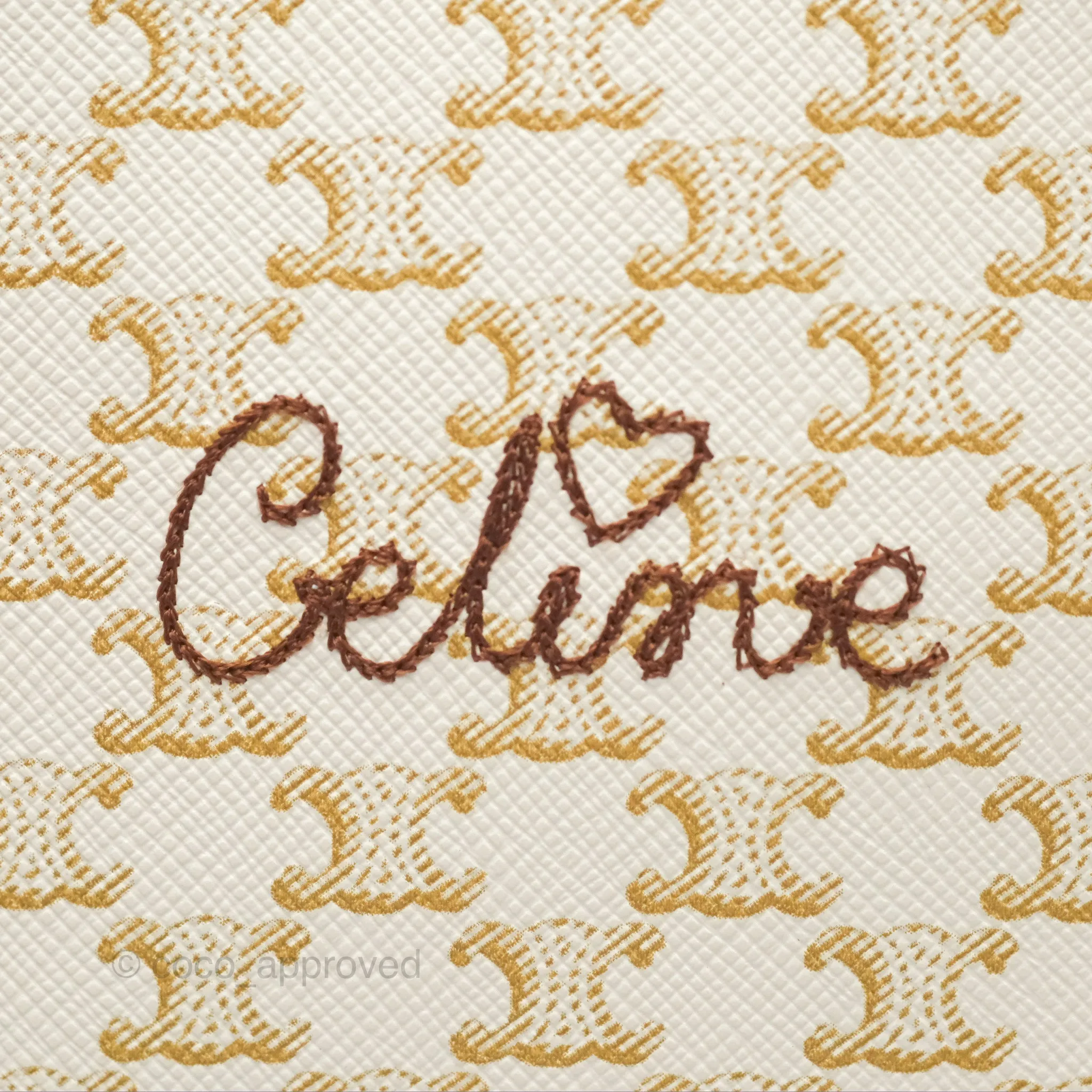 Celine Round Purse on Strap Triomphe Canvas White Tan