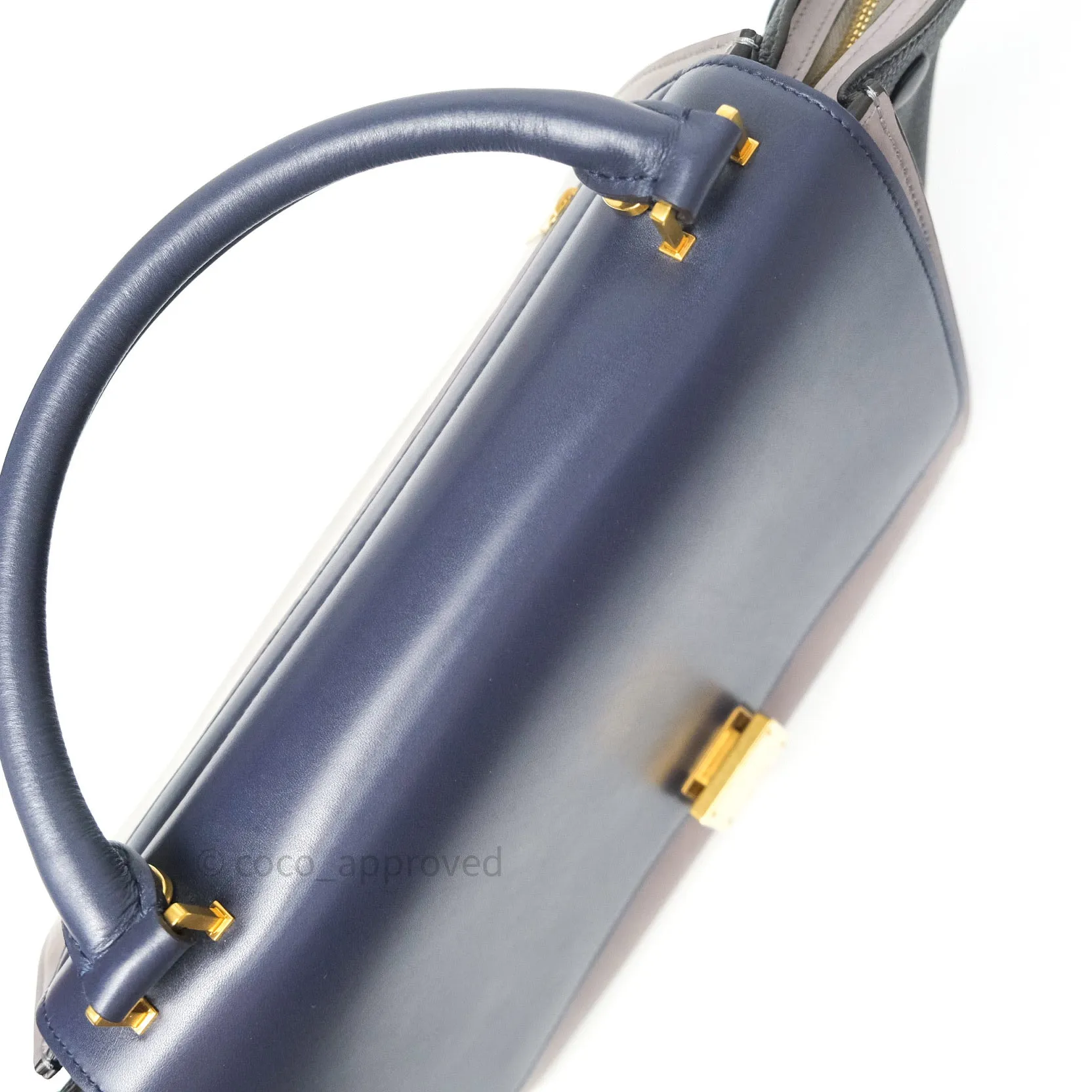 Celine Sleek Calfskin Small Tri-Color Trapeze Dark Blue