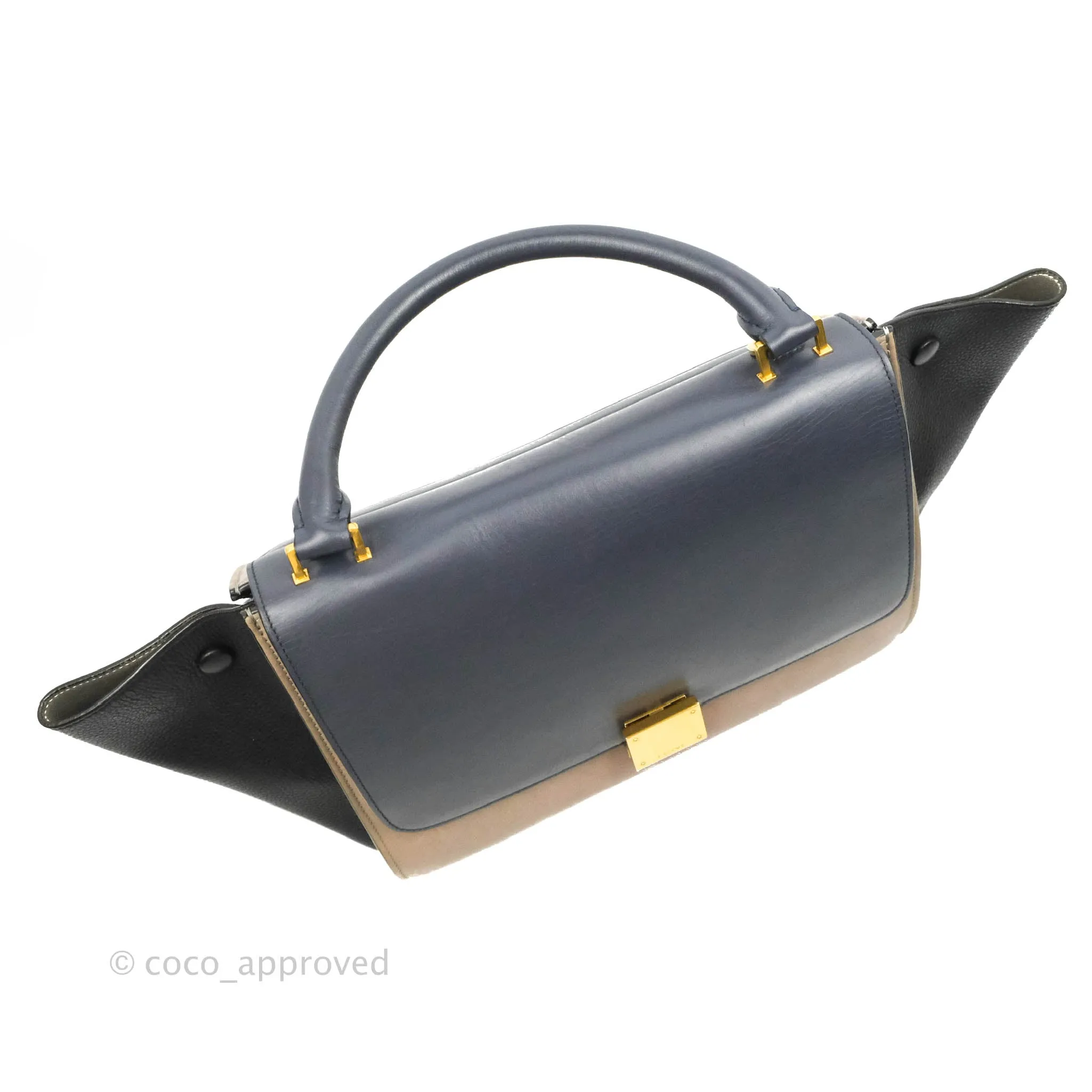 Celine Sleek Calfskin Small Tri-Color Trapeze Dark Blue