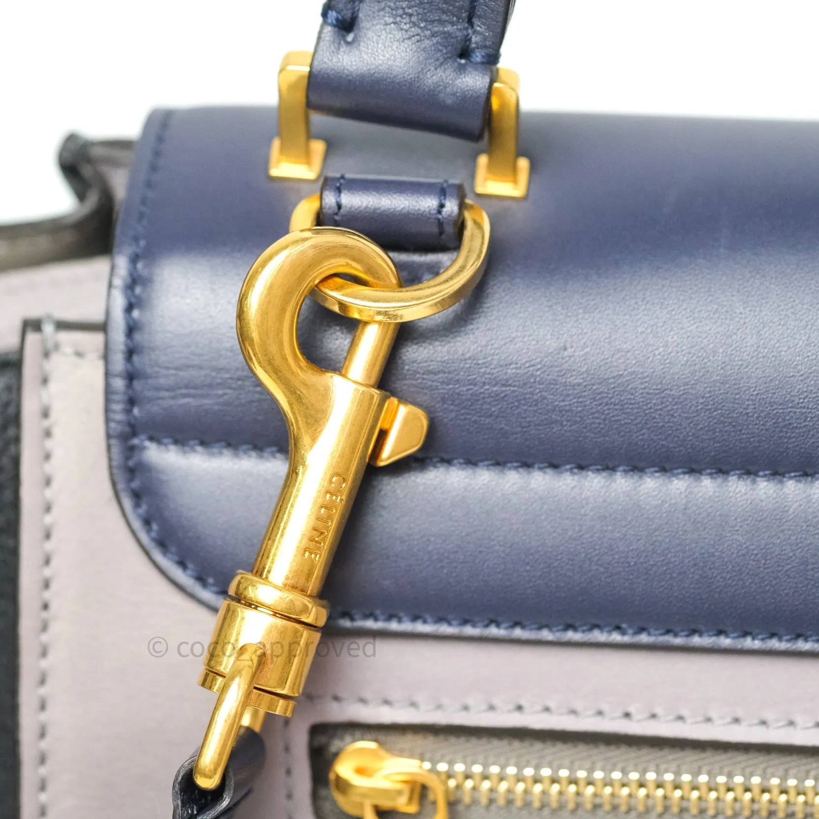 Celine Sleek Calfskin Small Tri-Color Trapeze Dark Blue