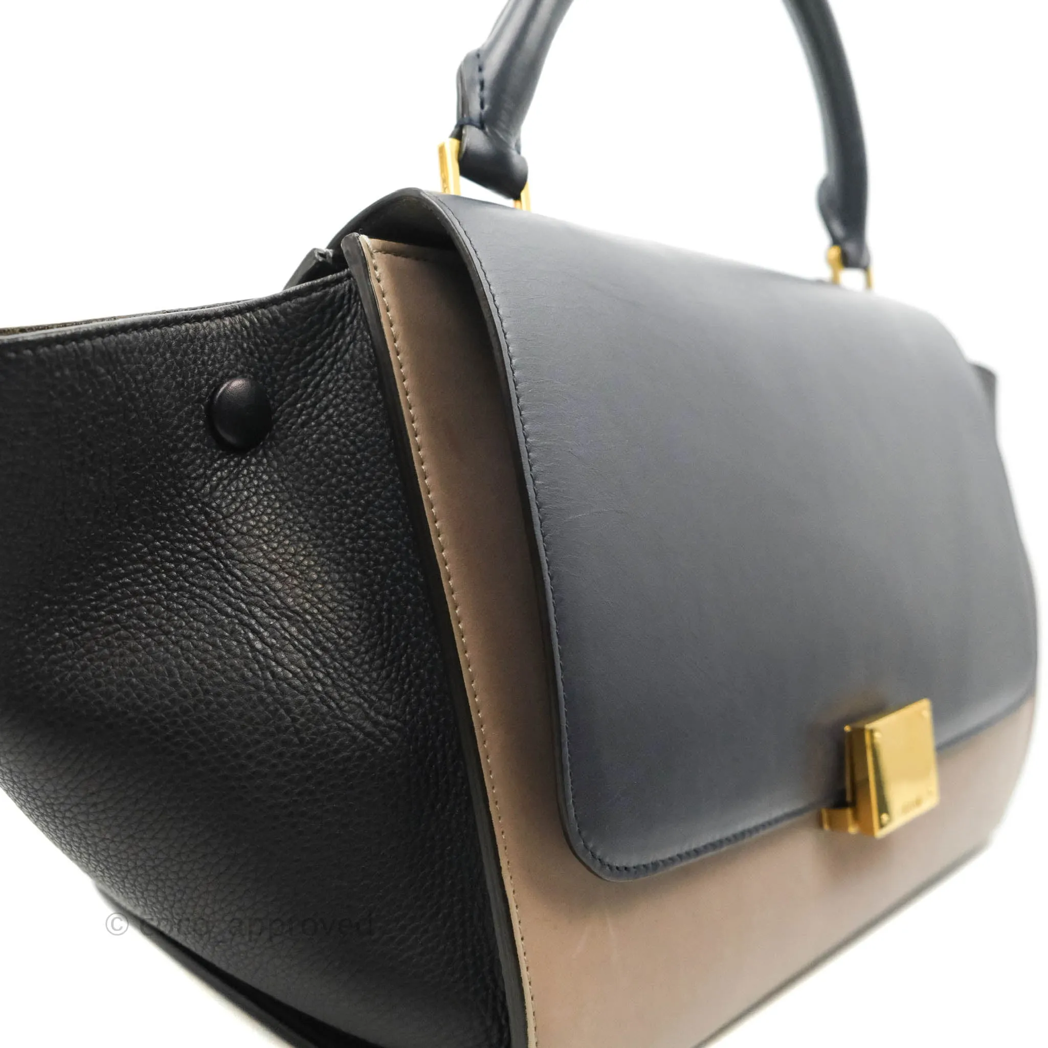 Celine Sleek Calfskin Small Tri-Color Trapeze Dark Blue