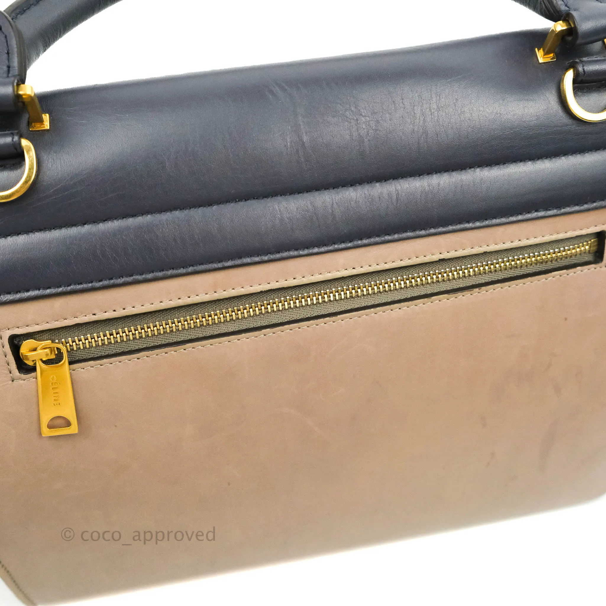 Celine Sleek Calfskin Small Tri-Color Trapeze Dark Blue